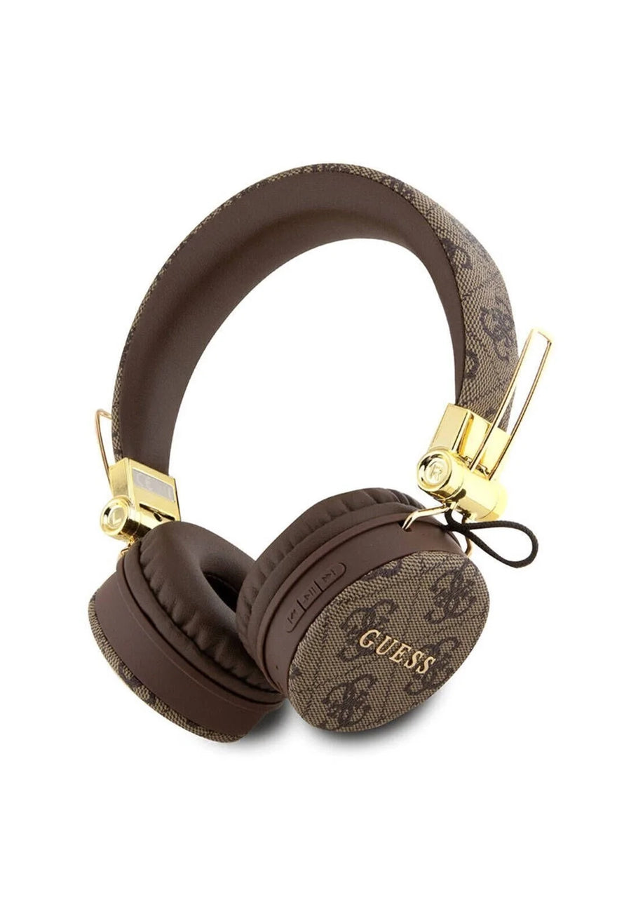 GUESS 4G Monogram Kablosuz Bluetooth Kulaklık – Kahverengi Gold