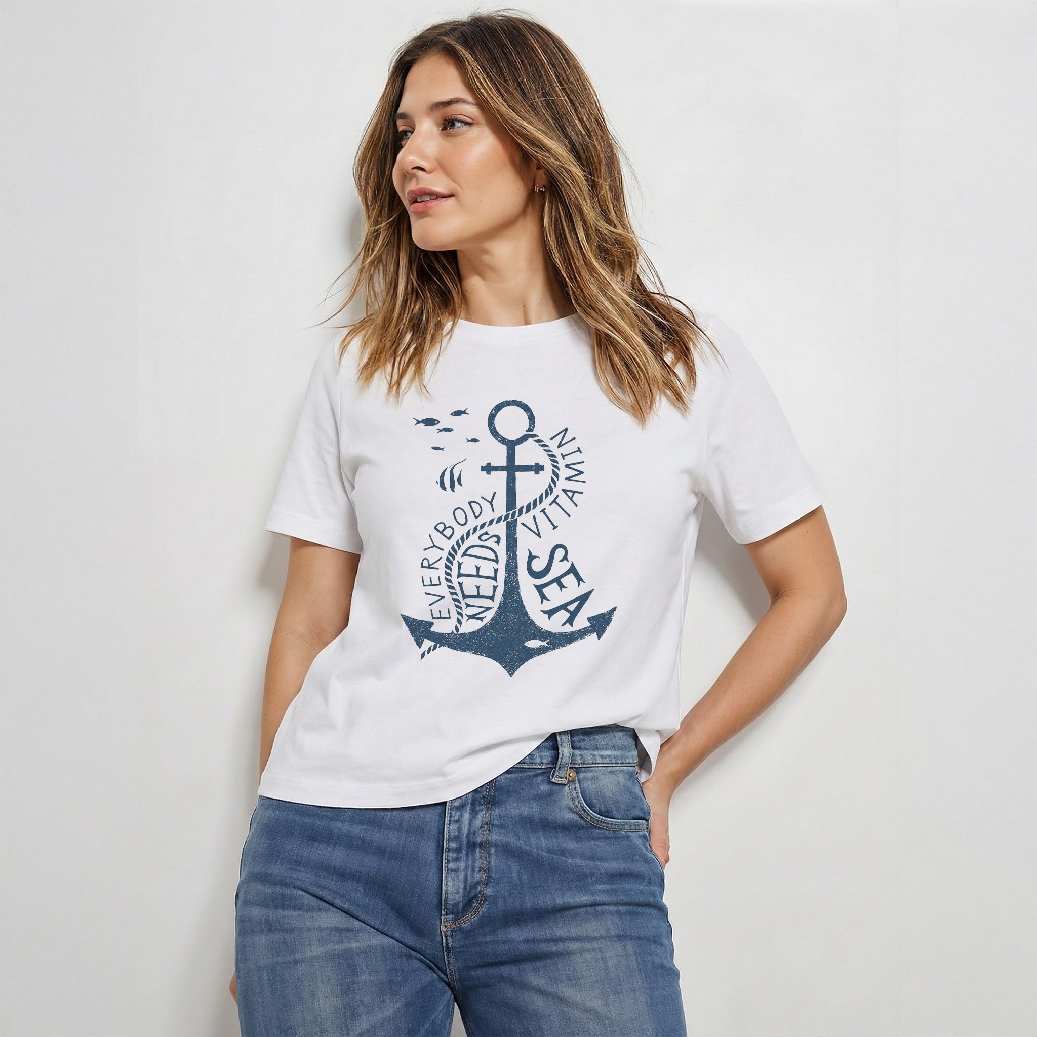 Every Body Needs Vitamin Sea — Anchor Graphic Tee (Pure White)