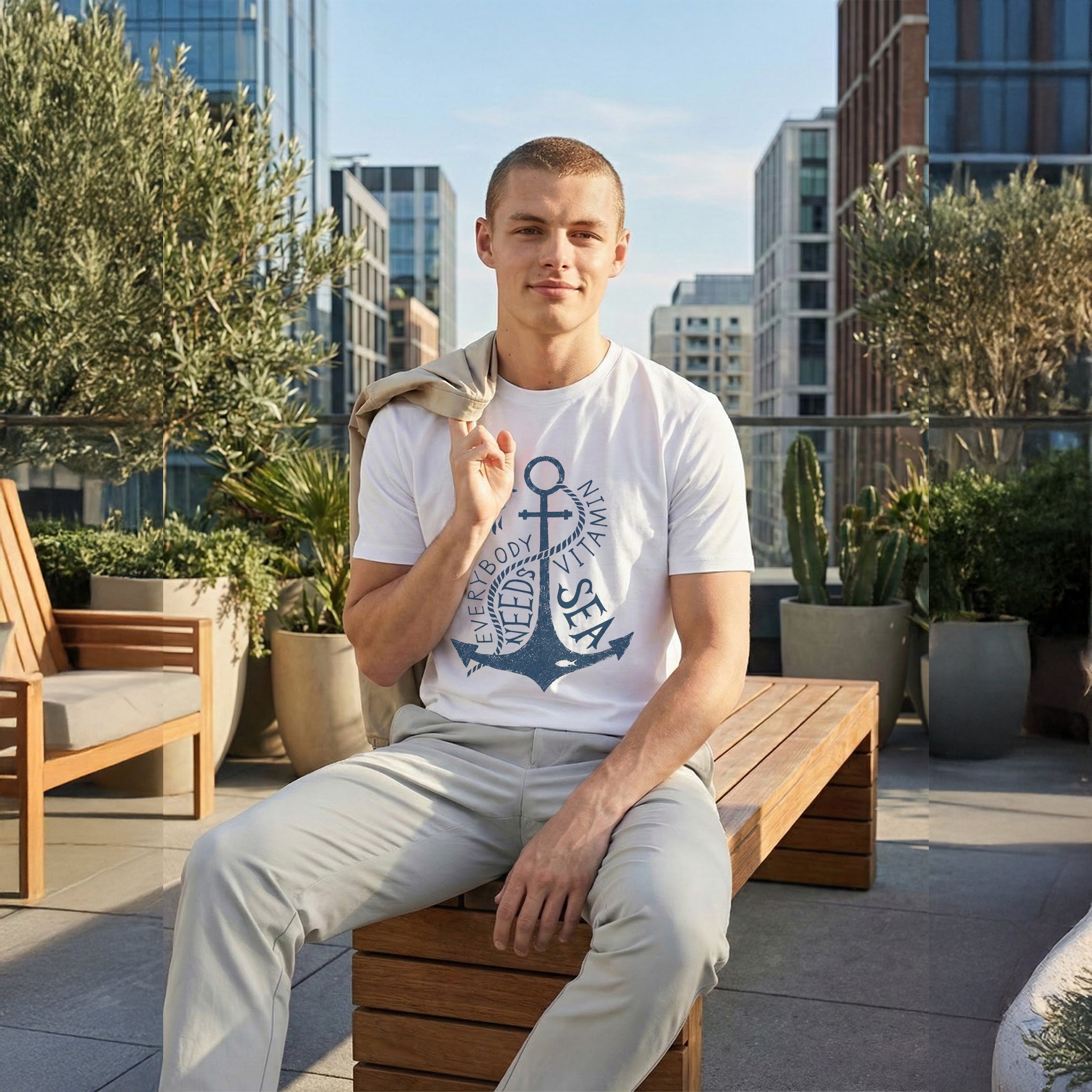 Every Body Needs Vitamin Sea — Anchor Graphic Tee (Pure White)