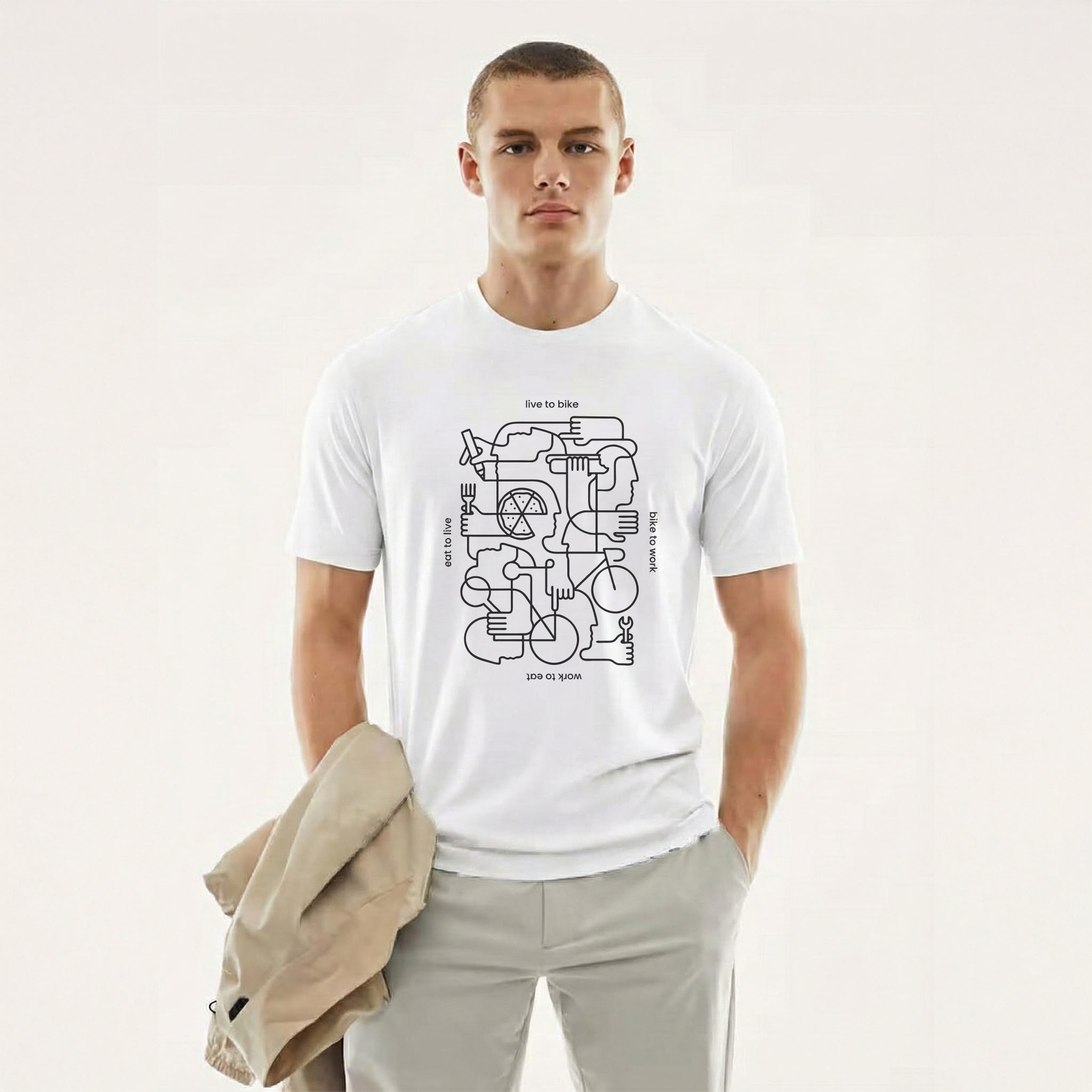 LIVE TO BIKE — Continuous Line Cycling Tee (Pure White)