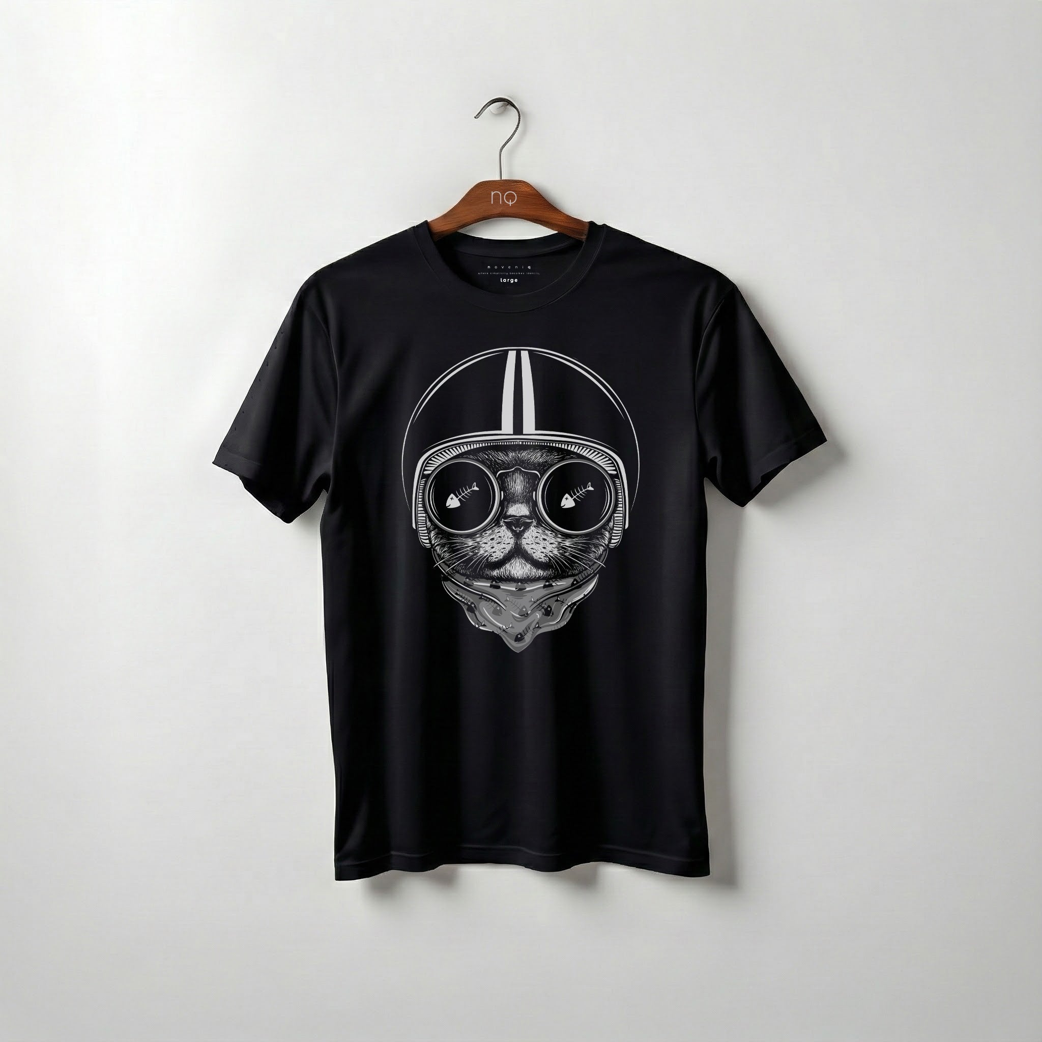 Midnight Rider — Helmet Cat Graphic Tee (Onyx Black)
