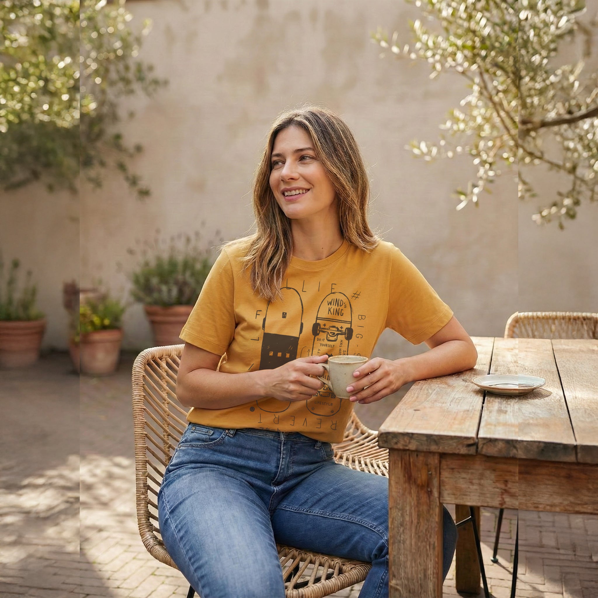 Ollie Flip — Skateboard Graphic Tee (Golden Mustard)