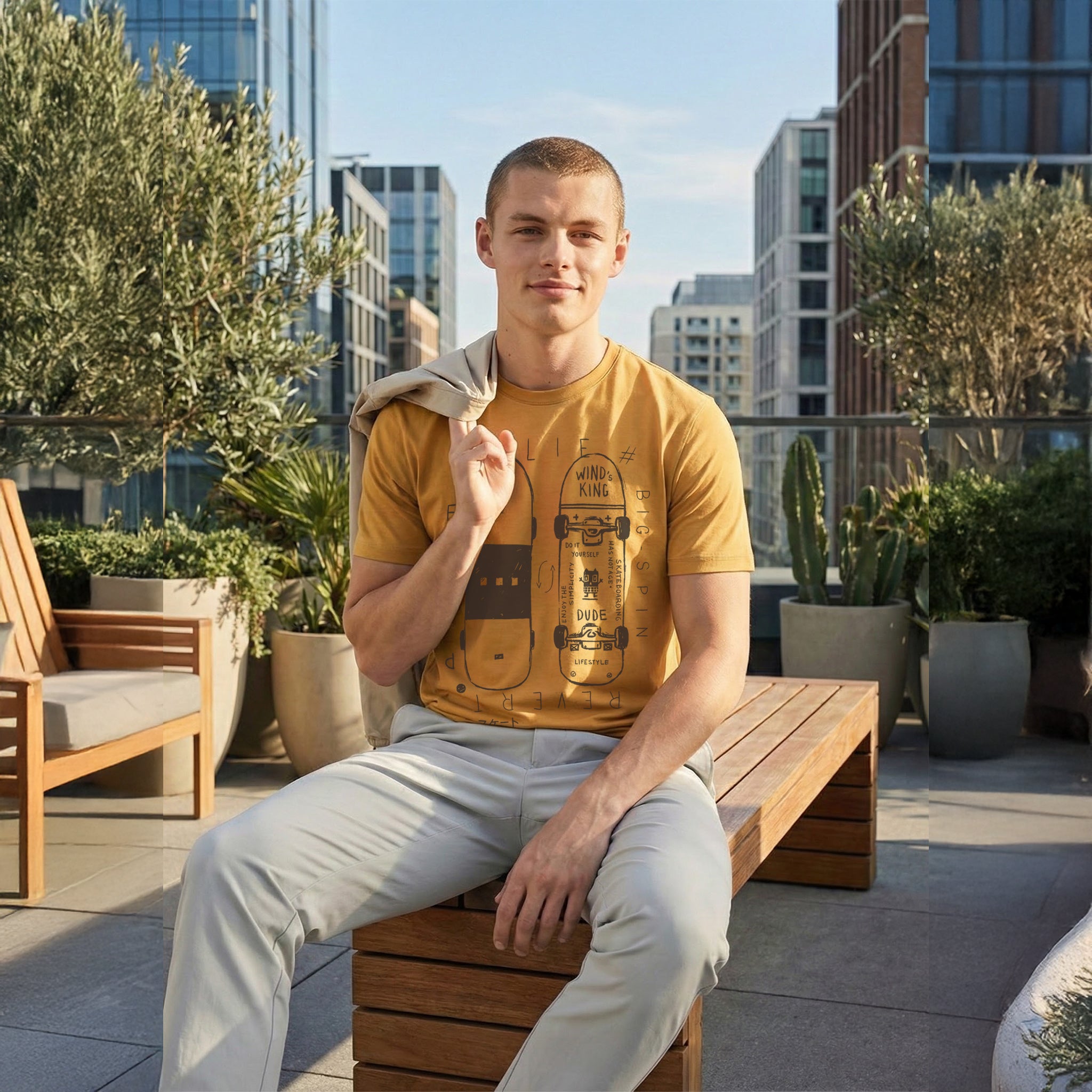 Ollie Flip — Skateboard Graphic Tee (Golden Mustard)