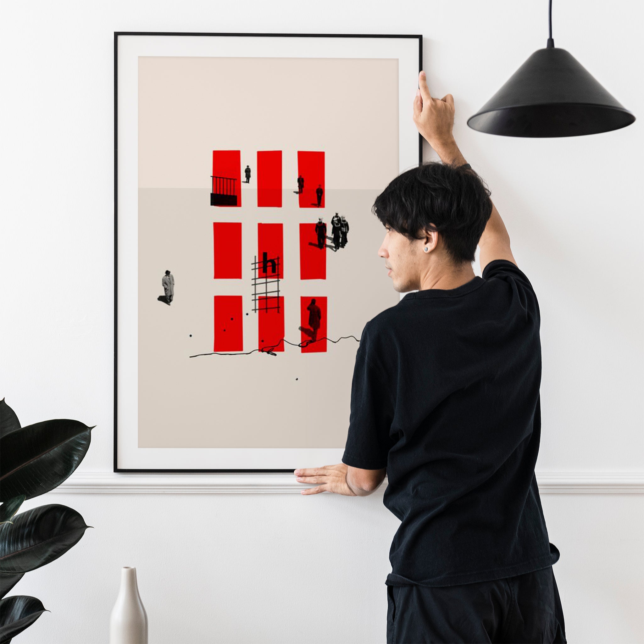 Red Grid — Minimal Abstract Art Poster
