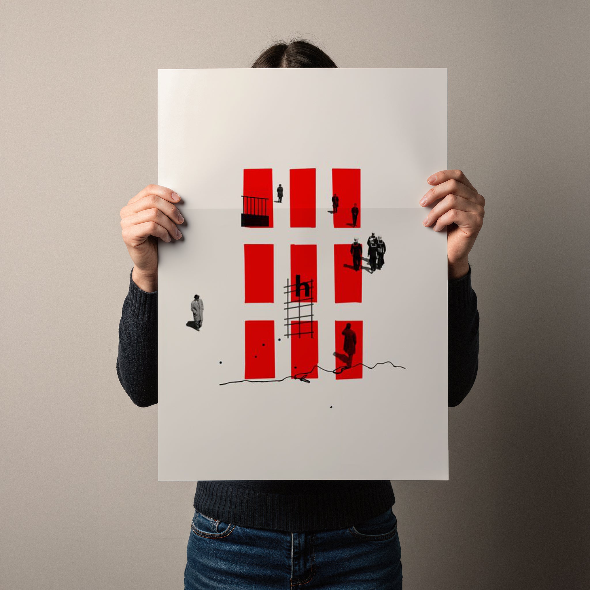 Red Grid — Minimal Abstract Art Poster