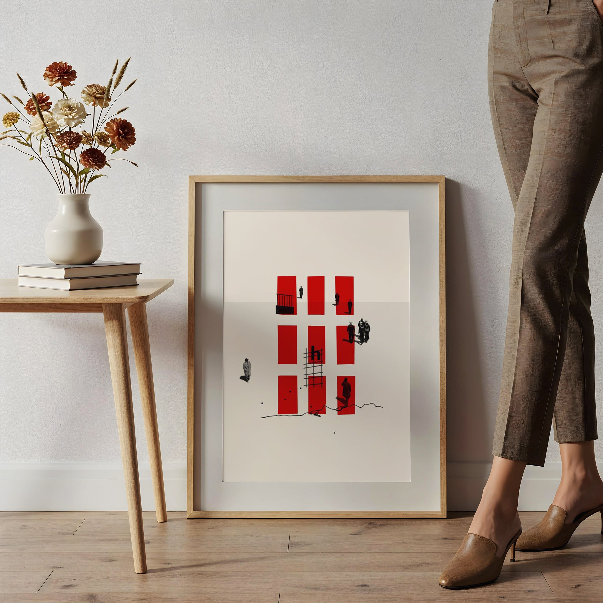 Red Grid — Minimal Abstract Art Poster