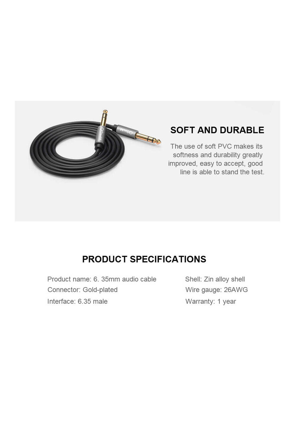 Qgeem QG-AU03 6.35mm Aux Audio Kablo 2M