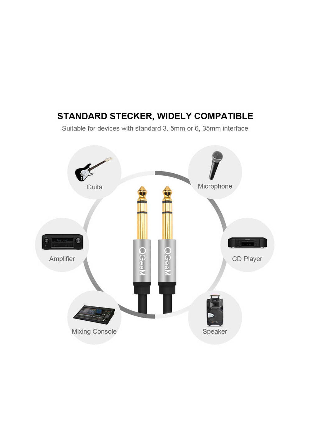 Qgeem QG-AU03 6.35mm Aux Audio Kablo 2M