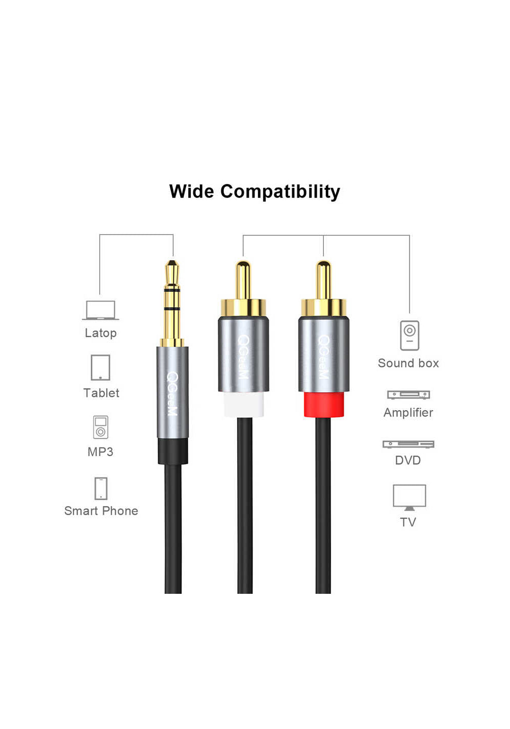 Qgeem QG-AU09 3.5mm To RCA Aux Audio Kablo 5M