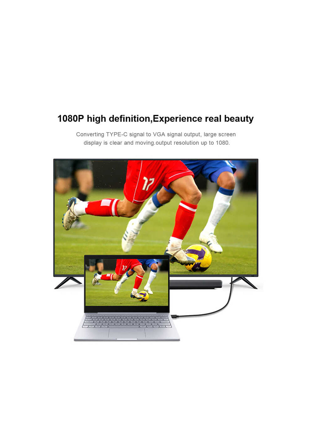 Qgeem QG-UA17 Type-C to VGA Adaptörü Yüksek Çözünürlüklü Dönüştürücü Kablo 1080p 60Hz 3 metre