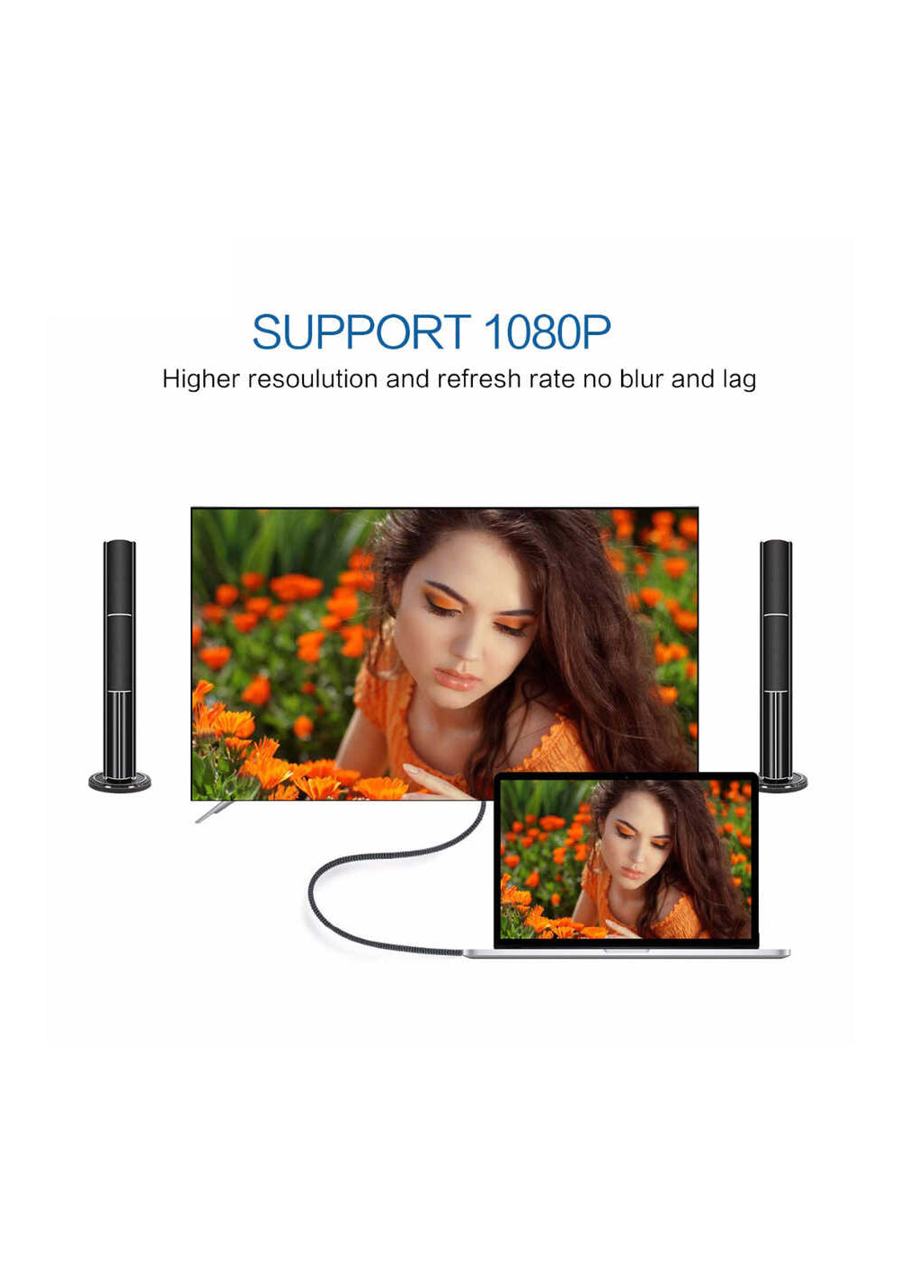 Qgeem QG-UA17 Type-C to VGA Adaptörü Yüksek Çözünürlüklü Dönüştürücü Kablo 1080p 60Hz 3 metre