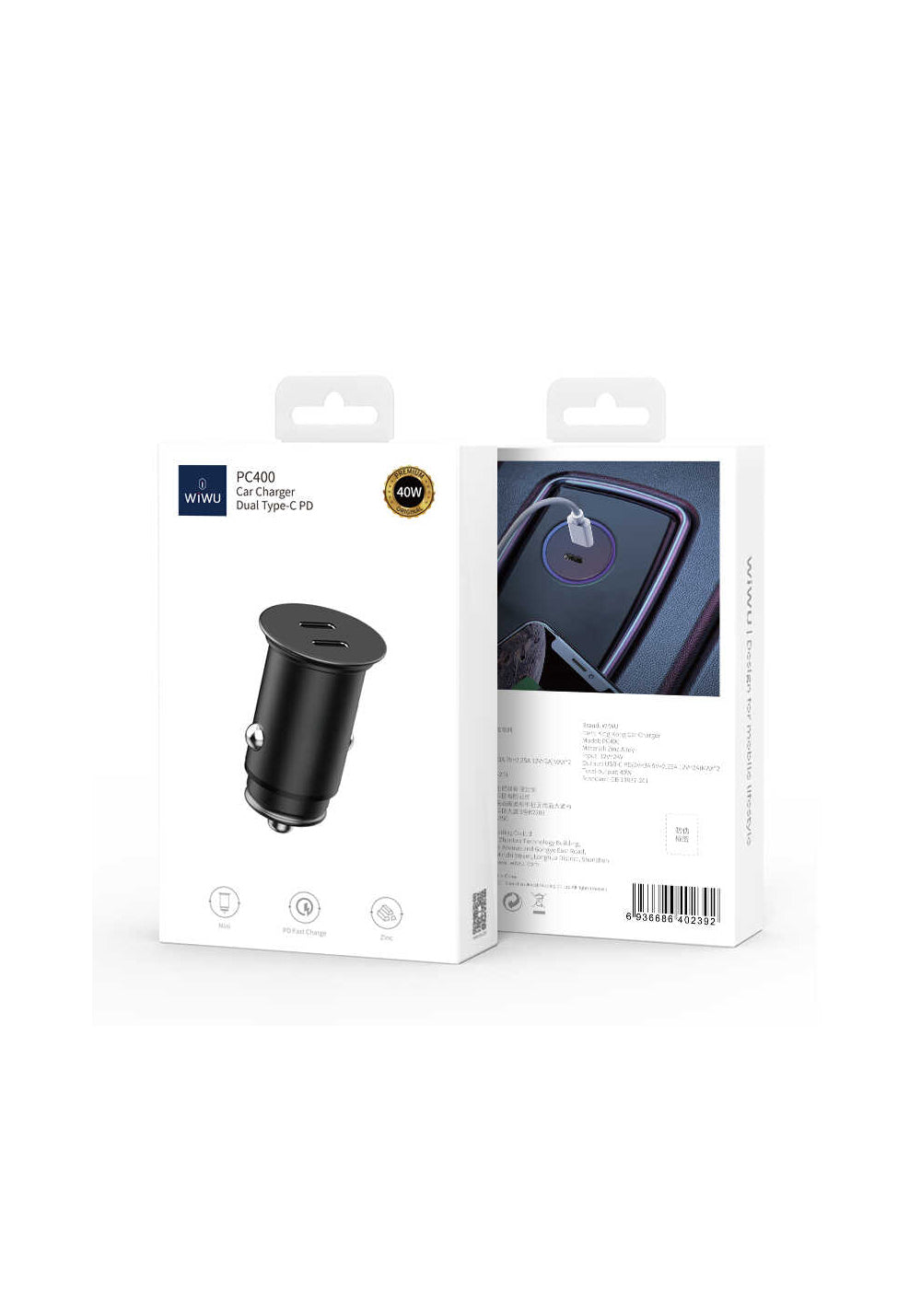 Wiwu King Kong PC400 Dual Type-C PD 40W Araç Şarjı