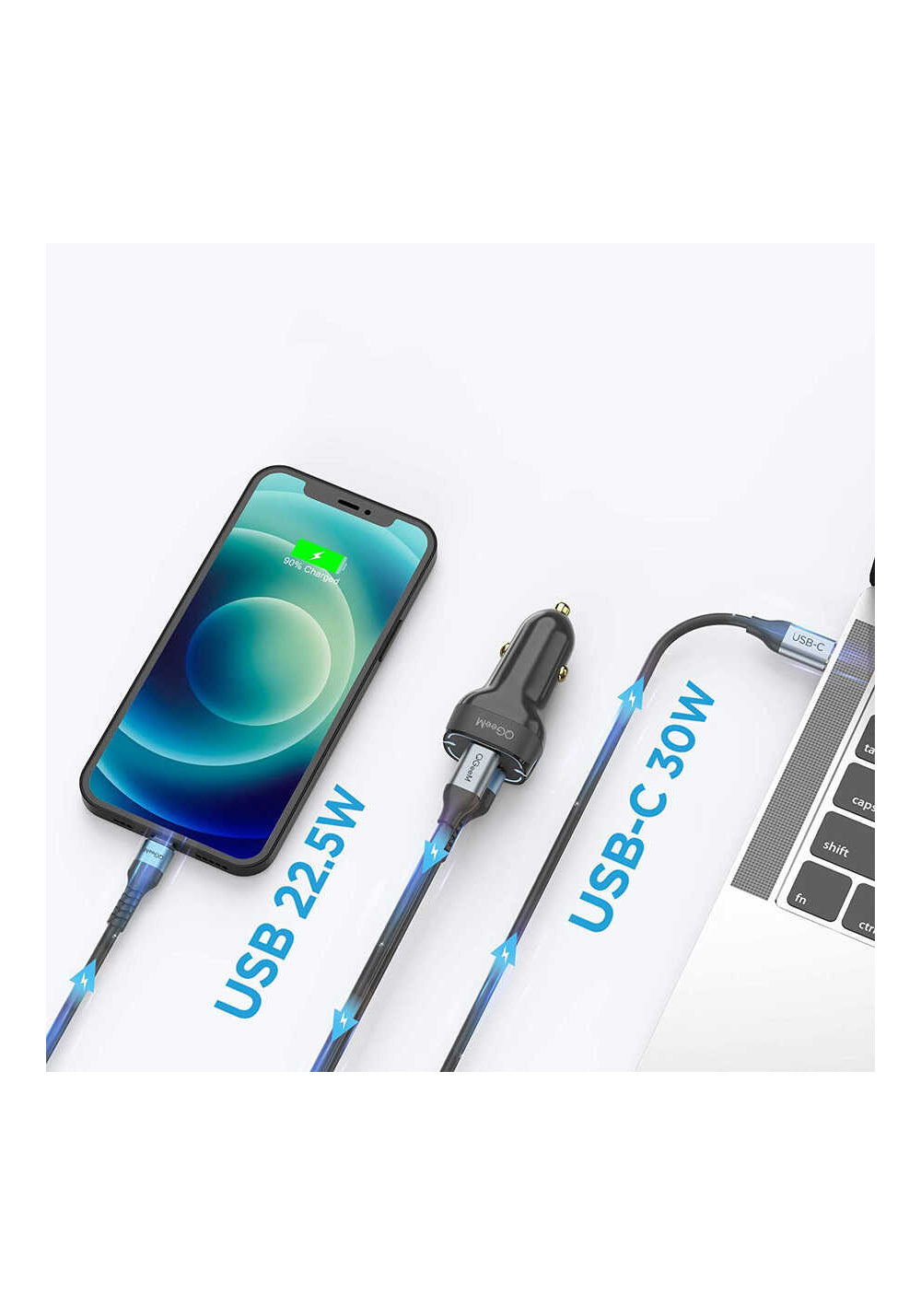 Qgeem QG-CHAP03 Usb - PD 52.5W Araç Şarj Aleti