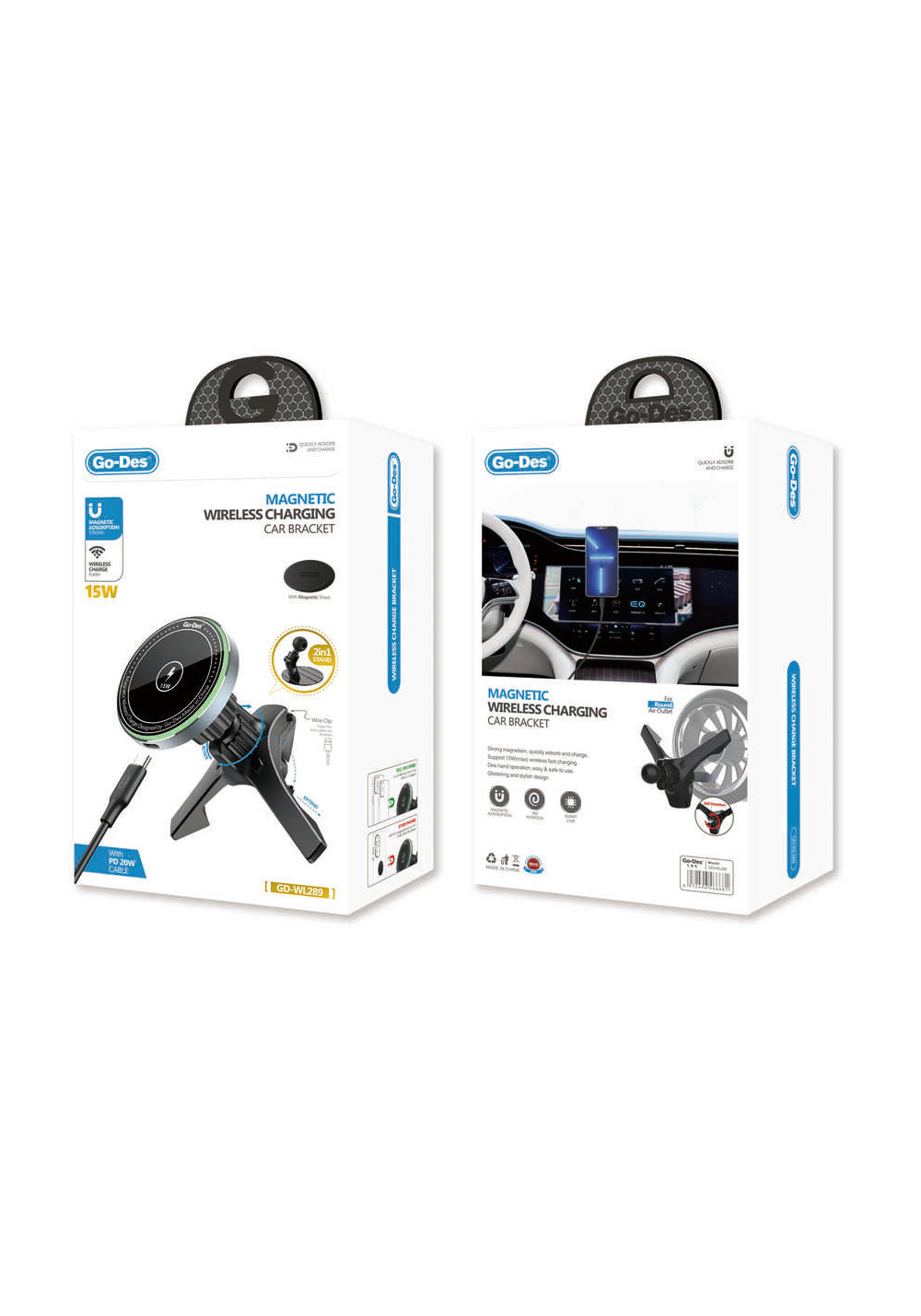 Go Des GD-WL289 Magnetik Wireless Kablosuz Şarjlı 2 in 1 Araç İçi Telefon Tutucu