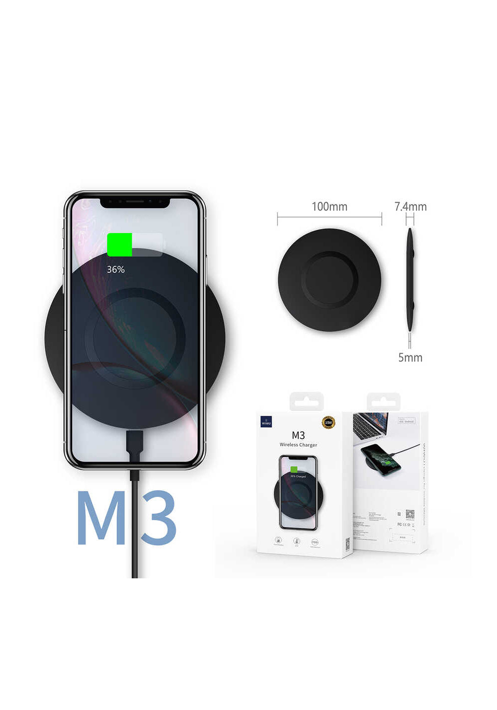 Wiwu M3 Wireless Magnetik Şarj 15W iOS Android Destekli