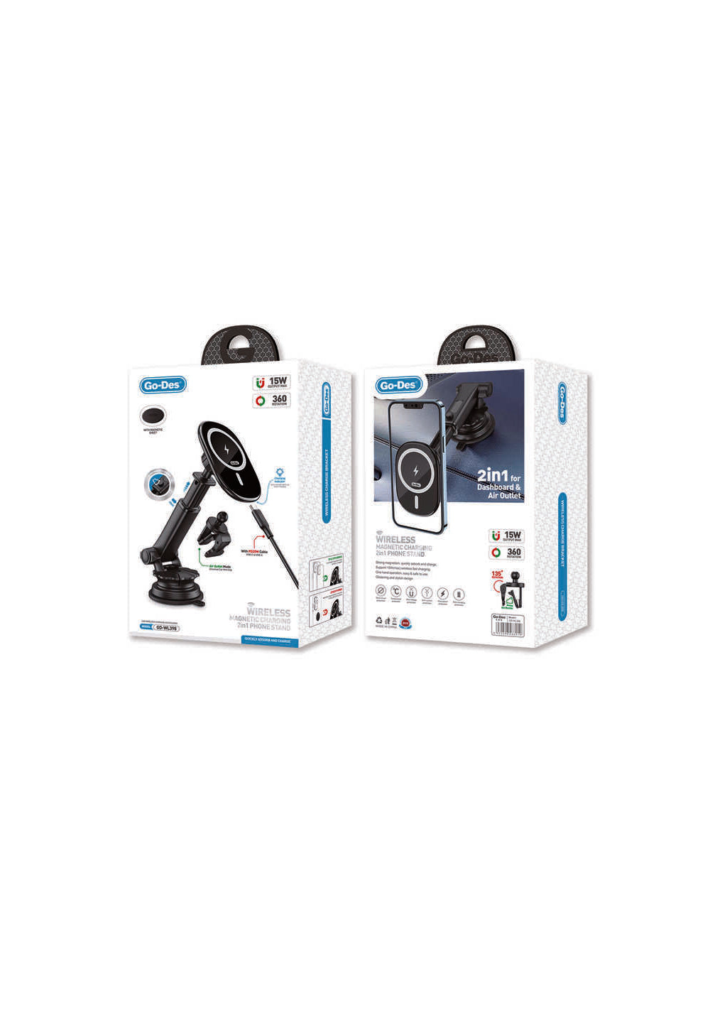 Go Des GD-WL398 Magnetik Wireless Şarj 2 in 1 Telefon Tutucu Vantuzlu Tasarım