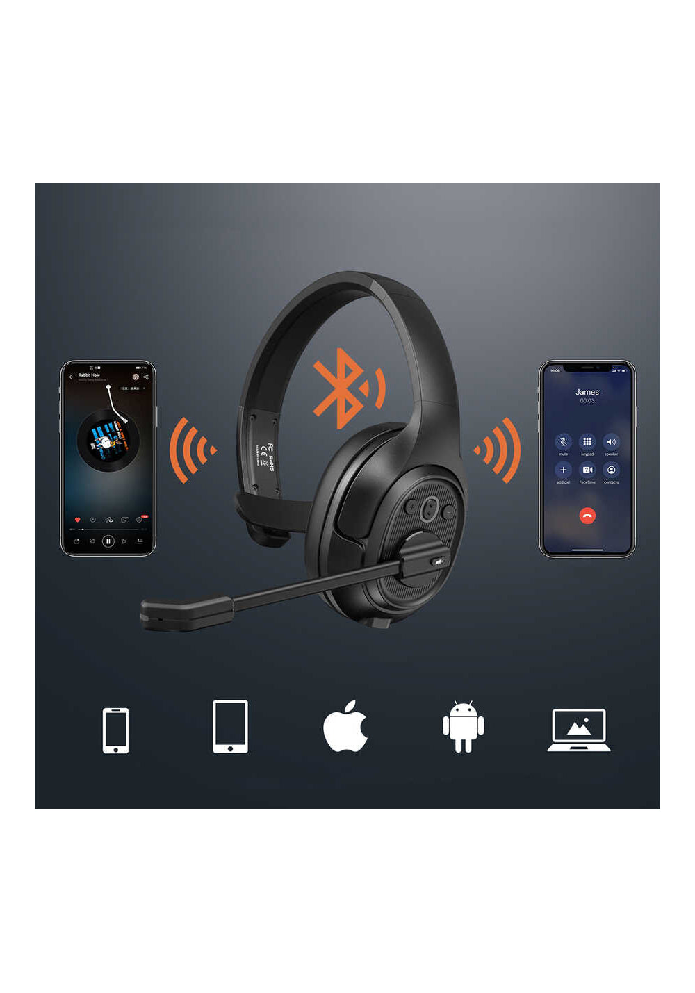 Eksa H1 Mikrofonlu Ayarlanabilir Başlıklı Kulak Üstü Gürültü Önleyici Mono Bluetooth Kulaklık