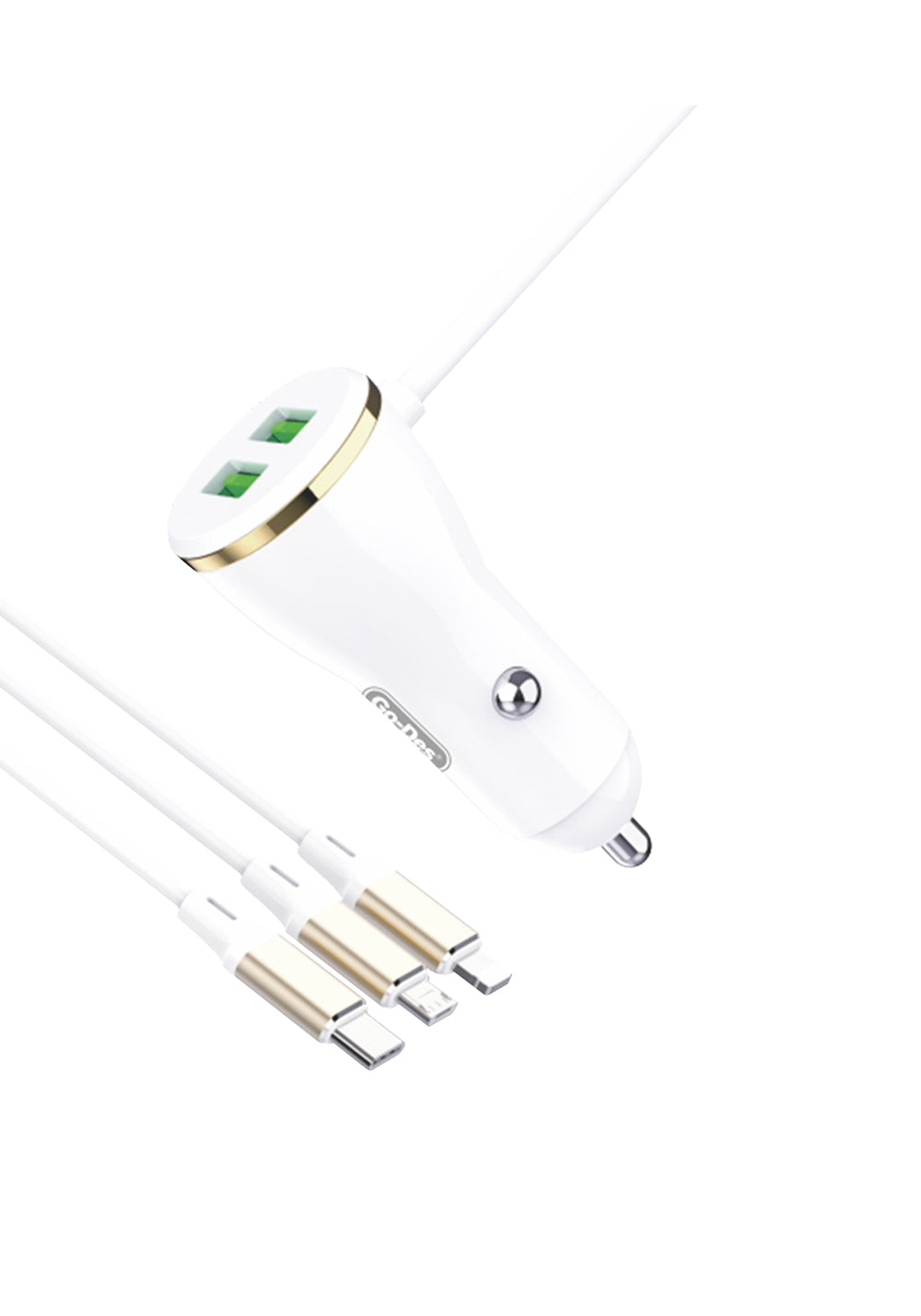 Go Des GD-CC202 5 in 1 5A Hızlı Şarj Çift USB-A ve Micro Type-C Lightning Kablolu Araç Şarj Aleti