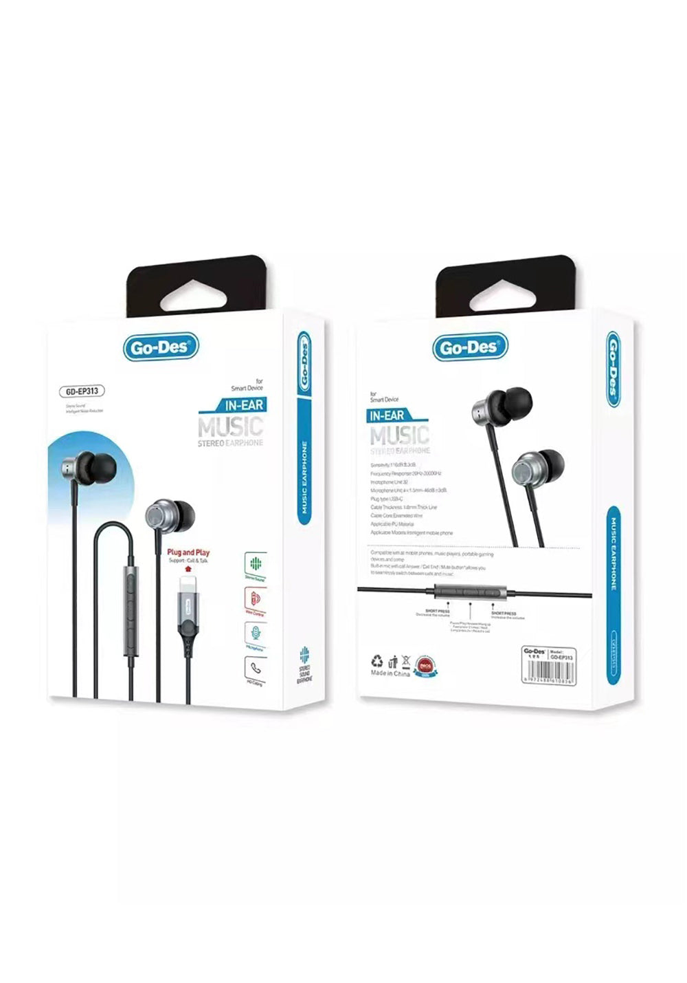 Go Des GD-EP313 Kulakiçi Kablolu Lightning Tak Çalıştır Stereo Kulaklık