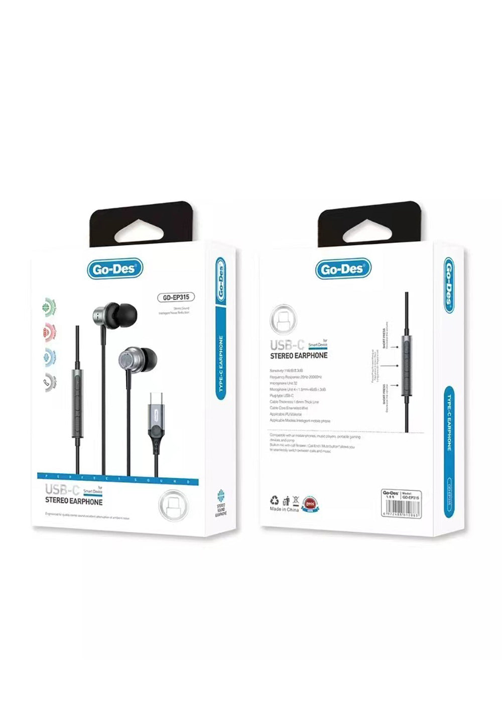 Go Des GD-EP315 Kulakiçi Kablolu Type-C Tak Çalıştır Stereo Kulaklık