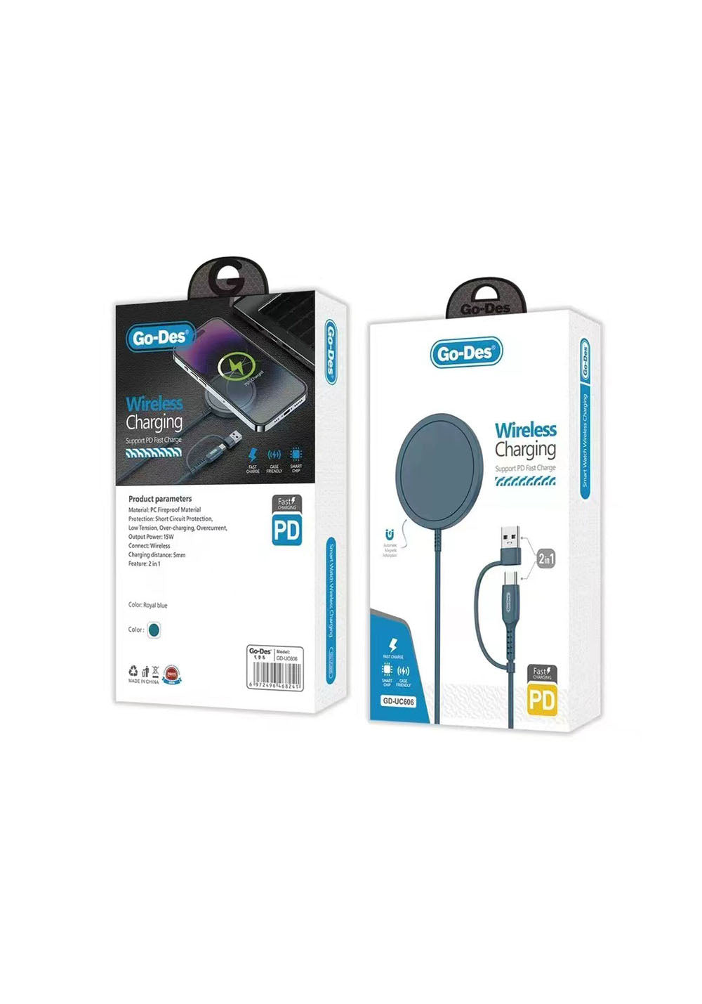 Go Des GD-UC606 2 in 1 Usb - PD M-safe Wireless Şarj Aleti 15W