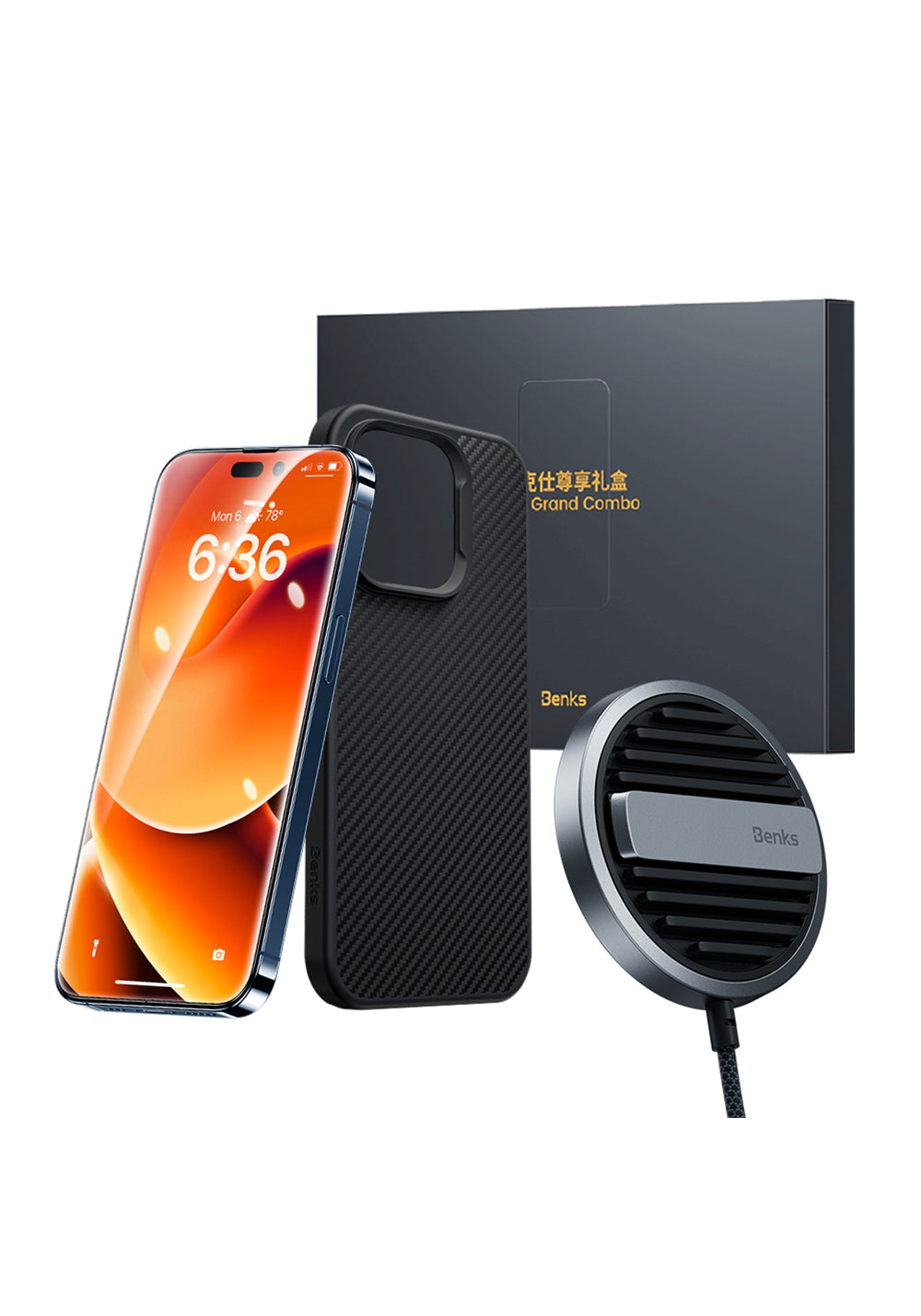 Benks iPhone 14 Pro Max Grand Combo MFM01 3in1 Aksesuar Seti Kılıf-Ekran Koruyucu-Wireless Şarj Aleti
