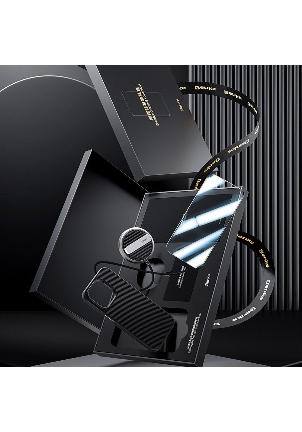Benks iPhone 14 Pro Max Grand Combo MFM01 3in1 Aksesuar Seti Kılıf-Ekran Koruyucu-Wireless Şarj Aleti