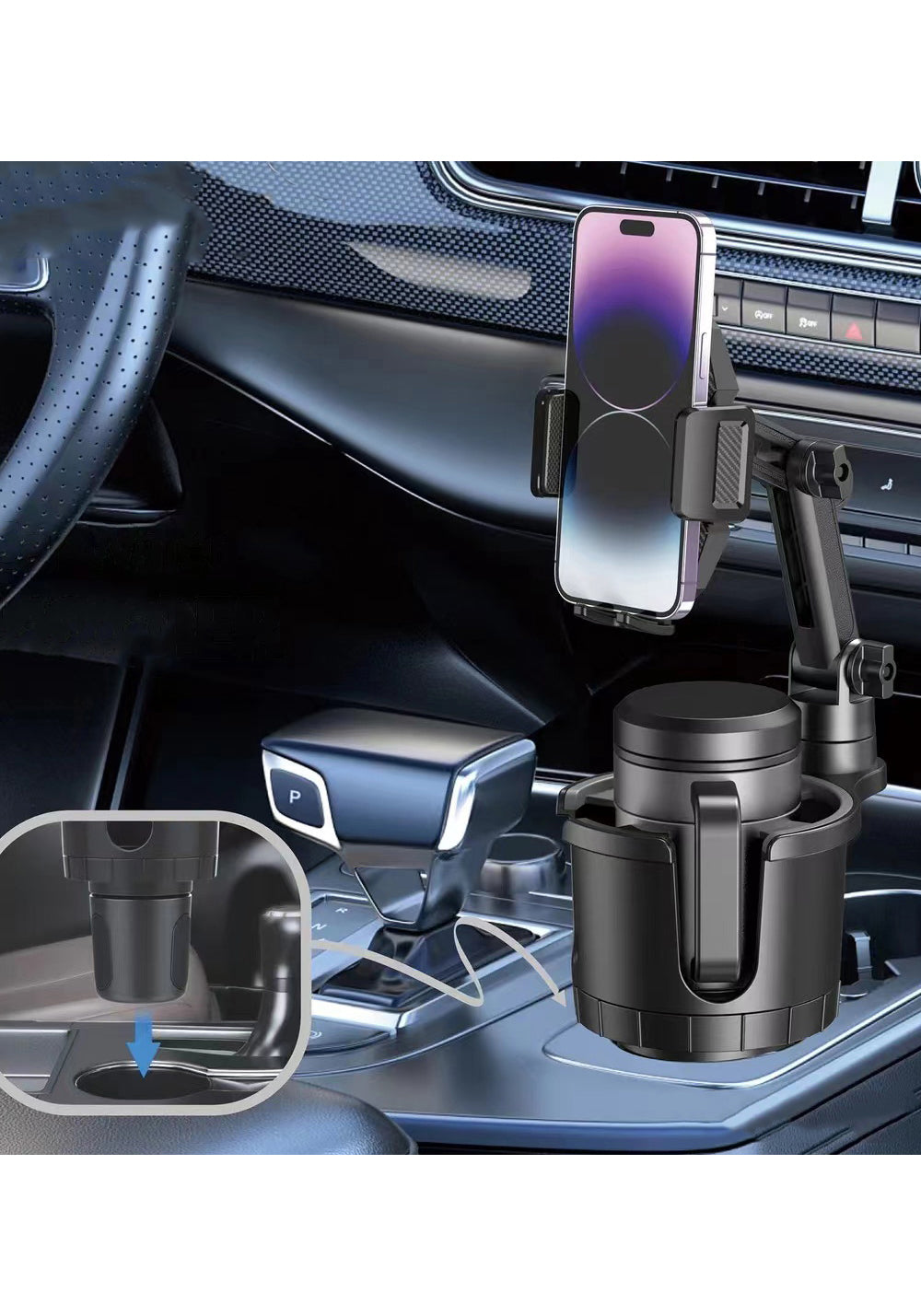 Go Des GD-HD566 360 Derece Dönebilen 2 in 1 Araç Telefon Tutucu Ve Bardak Tutucu
