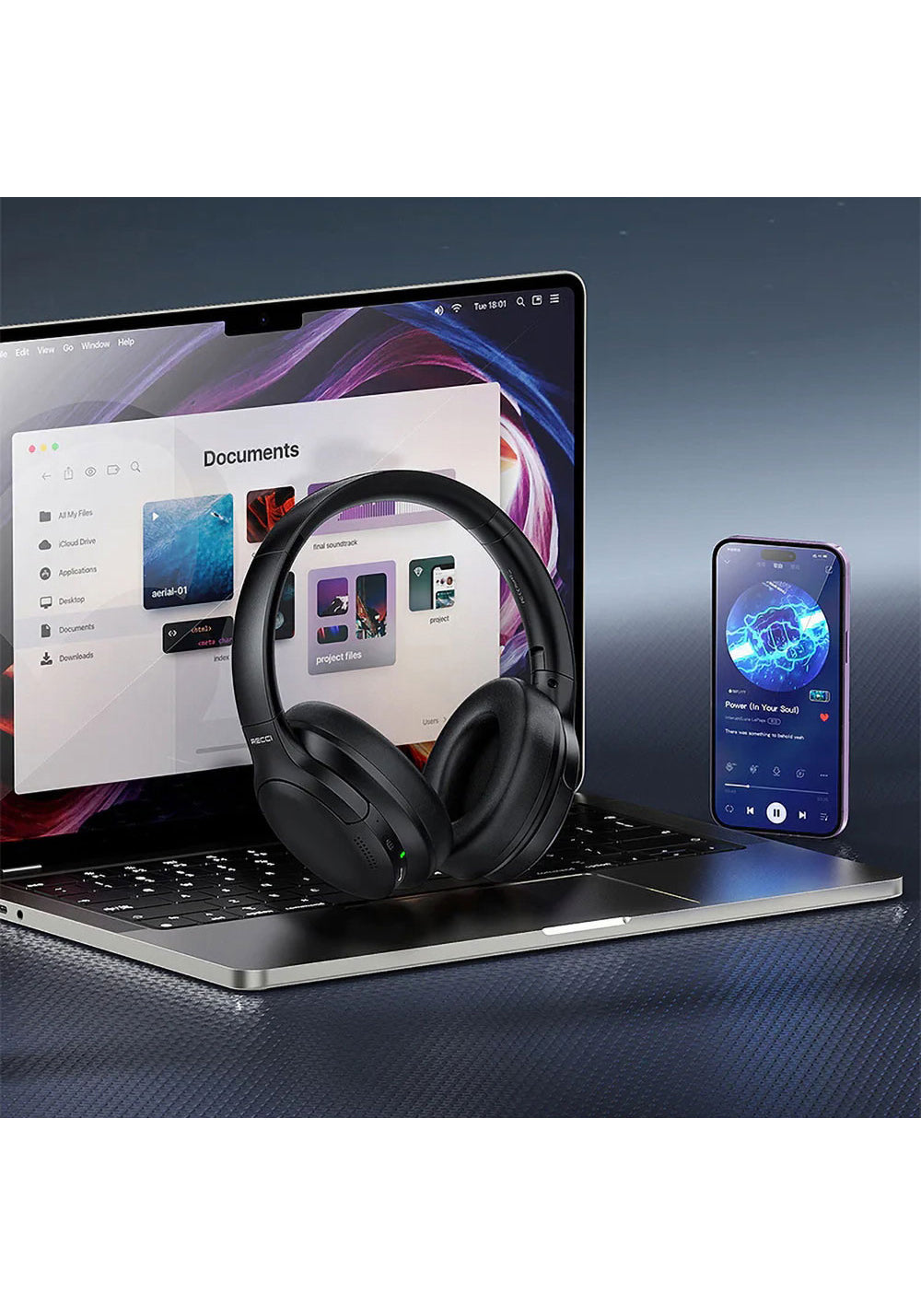 Recci REP-W59 Baron ANC FM Destekli Ayarlanabilir Kulak Üstü Bluetooth Kulaklık