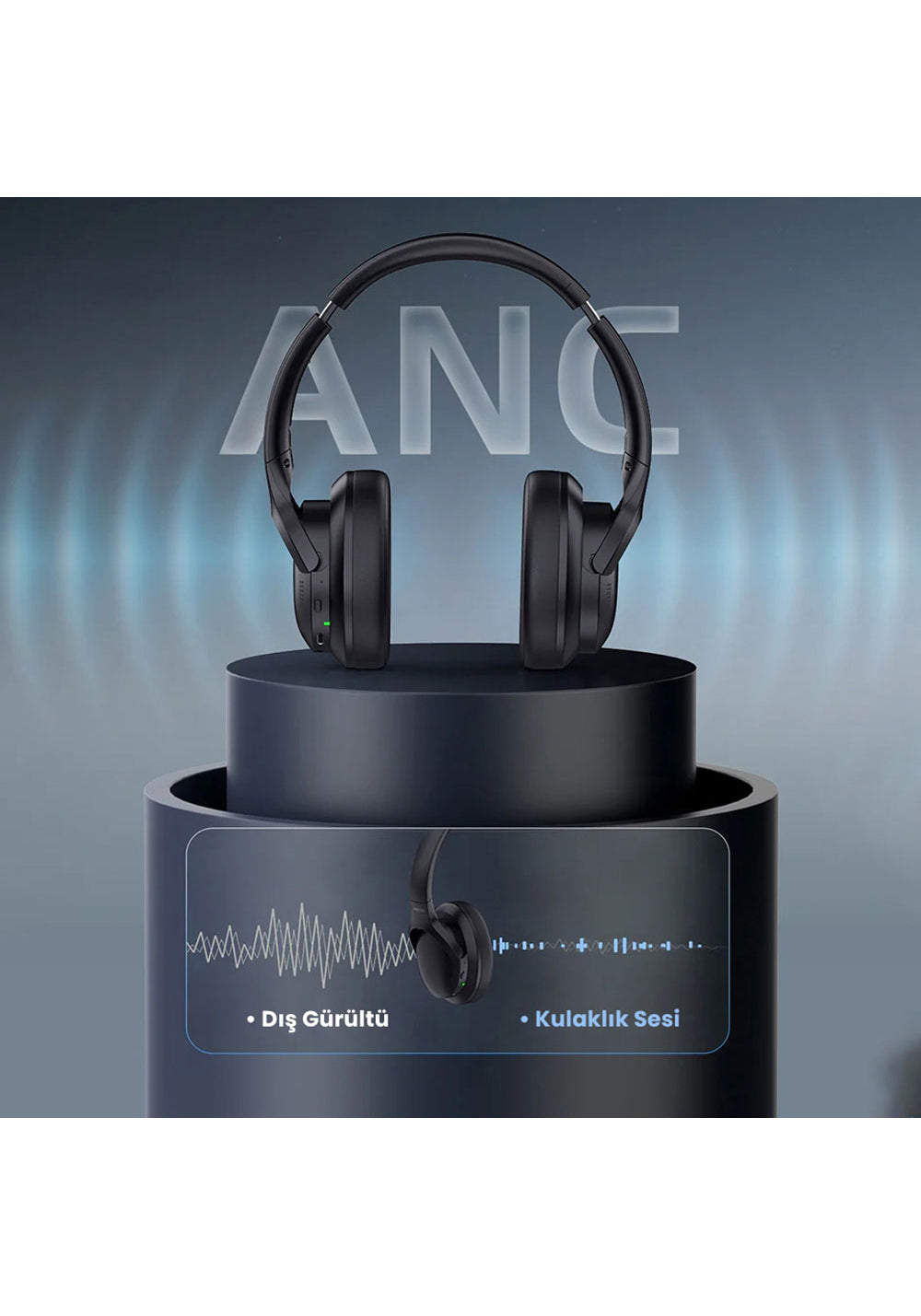 Recci REP-W59 Baron ANC FM Destekli Ayarlanabilir Kulak Üstü Bluetooth Kulaklık