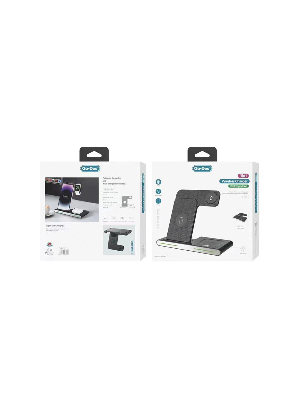 Go Des GD-WL386 3 in 1 M-safe 15W Hızlı Şarj Magnetik Kablosuz Şarj Standı
