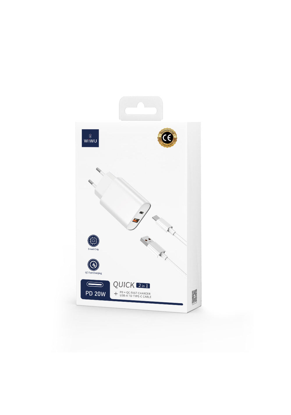 Wiwu Wi-U002 Quick Hızlı Şarj Başlığı USB-A to Type-C PD 20W Kablolu Şarj Seti