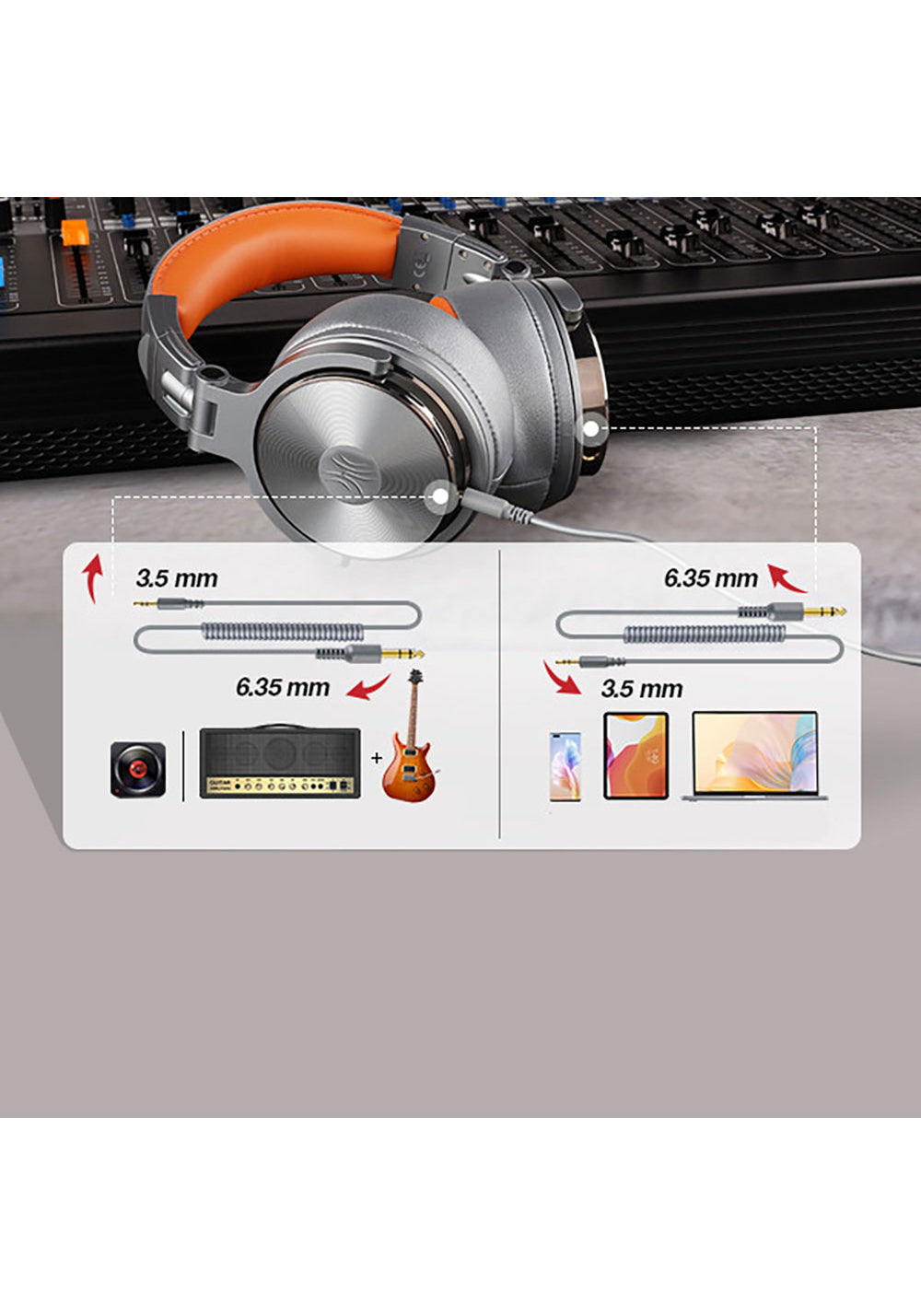 Oneodio Pro 50 Space Gray 3.5mm to 6.35mm DJ Kulaklık