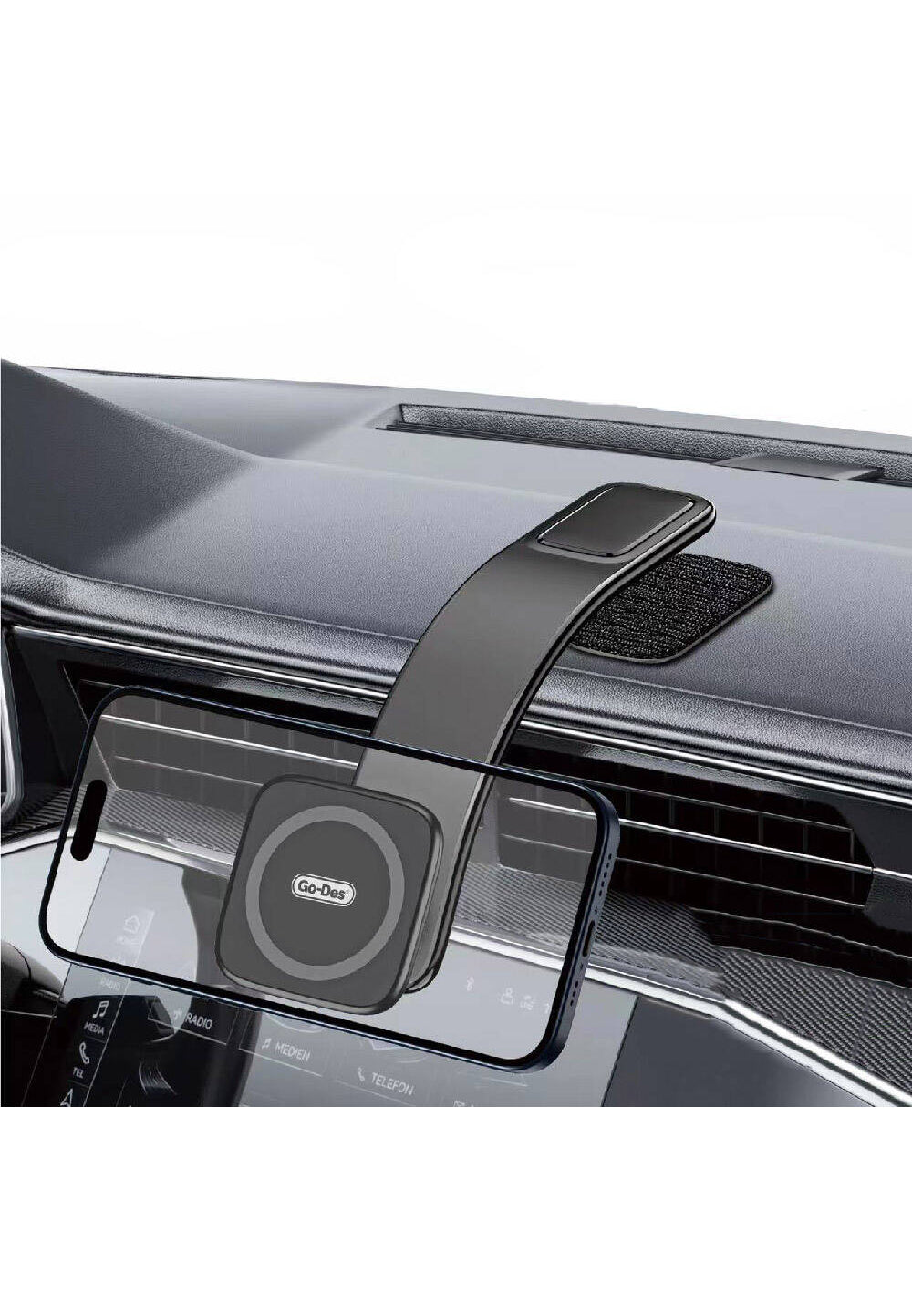 Go Des GD-HD208 Magnetik M-safe Uyumlu Bükülebilen Eğimli ve Düz Zemin Araç Telefon Tutacağı