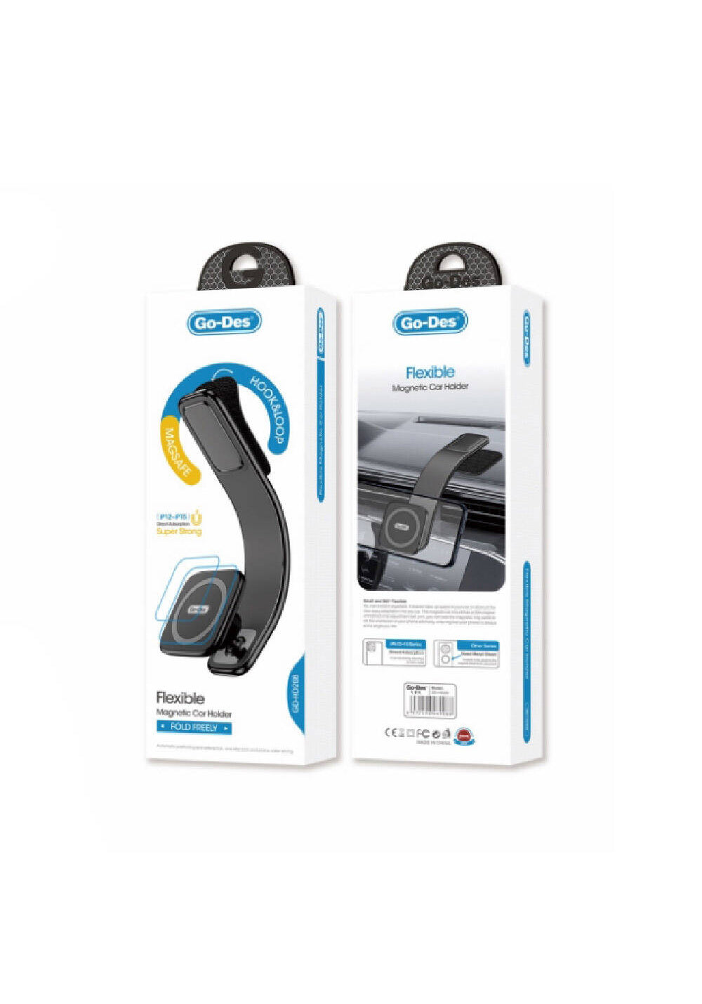 Go Des GD-HD208 Magnetik M-safe Uyumlu Bükülebilen Eğimli ve Düz Zemin Araç Telefon Tutacağı