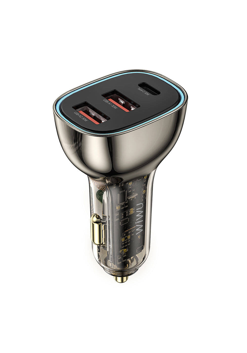 Wiwu Wi-QC013 Geek Serisi Type-C + Dual USB-A Hızlı Şarj Özellikli Transparan Tasarımlı Araç Şarj Aleti 90W