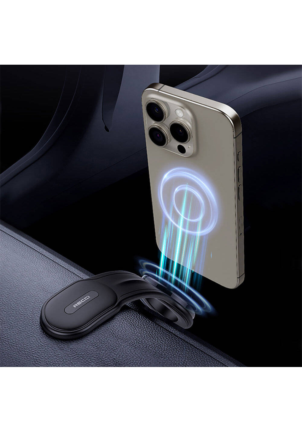 Recci RHO-C40 Magnetik M-safe Uyumlu Bükülebilen Eğimli ve Düz Zemin Araç Telefon Tutucu