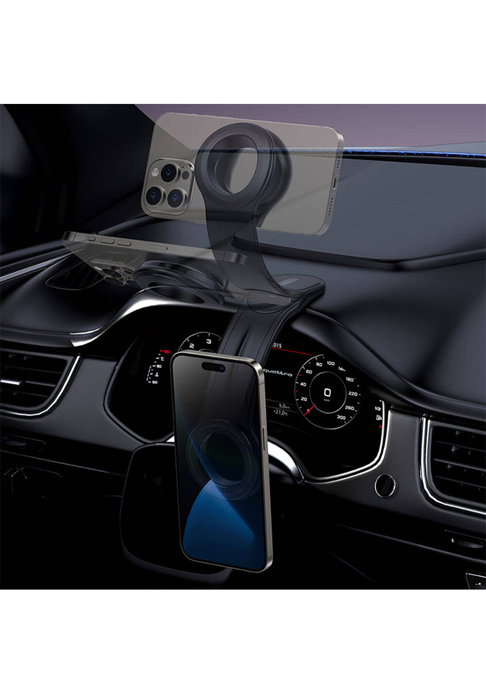 Recci RHO-C40 Magnetik M-safe Uyumlu Bükülebilen Eğimli ve Düz Zemin Araç Telefon Tutucu