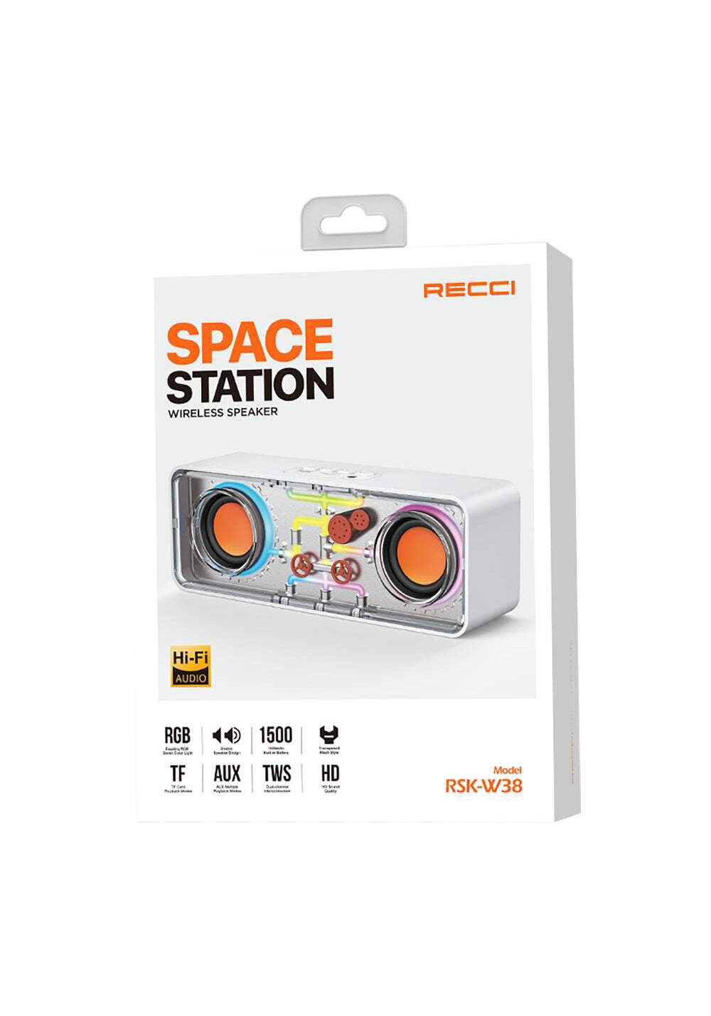 Recci RSK-W38 Space Station Serisi RGB Led Işıklı Bluetooth Hoparlör FM Radio Özellikli