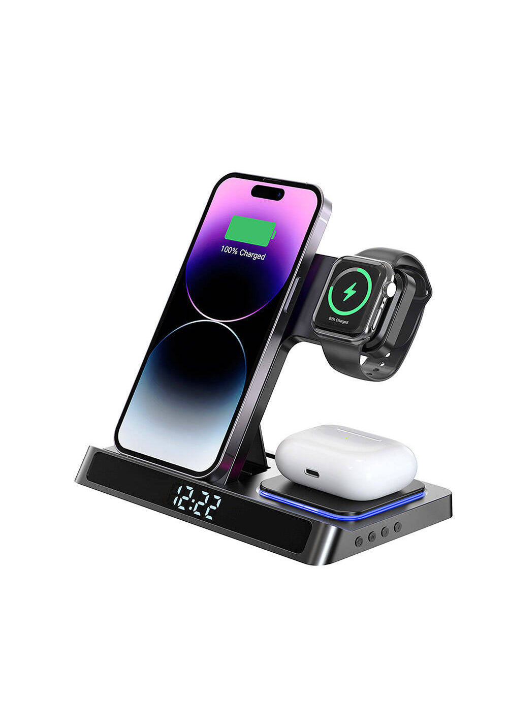 Wiwu Wi-W006 Power Air 5in1 Dijital Saatli Hızlı Şarj Özellikli Magnetik Kablosuz Şarj Standı