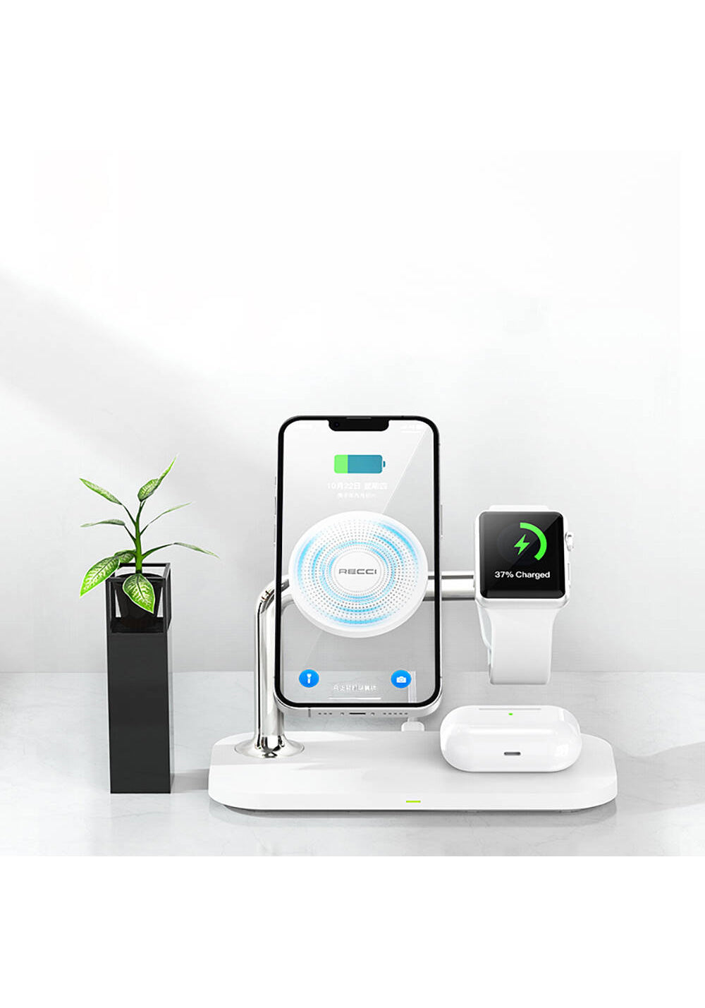 Recci RCW-20 Prestige Serisi 3in1 M-safe 15W Hızlı Şarj Özellikli Magnetik Kablosuz Şarj Standı