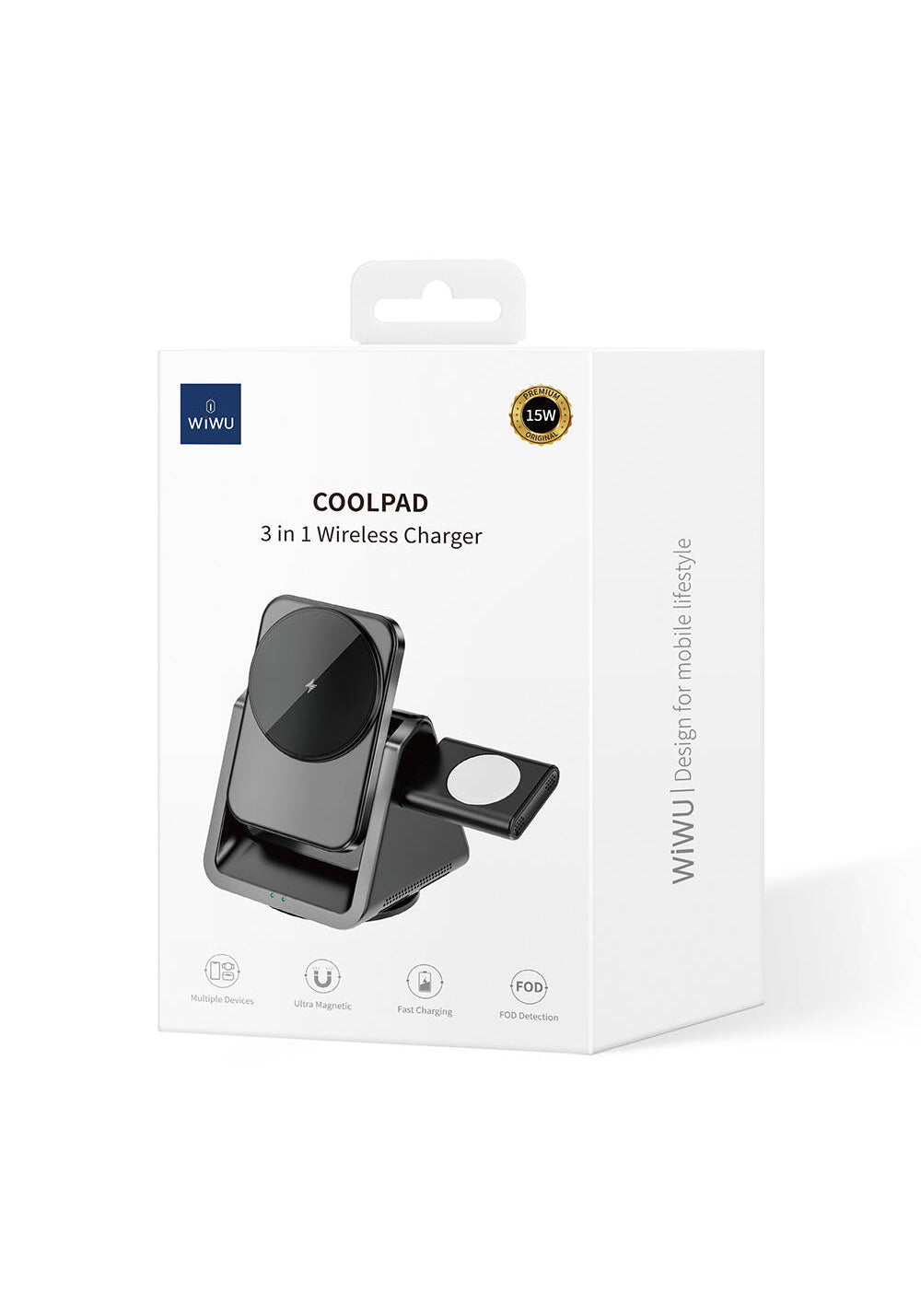 Wiwu Wi-W018 Coolpad Serisi Telefon ve Akıllı Saat İçin 15W 3in1 Kablosuz Şarj Standı