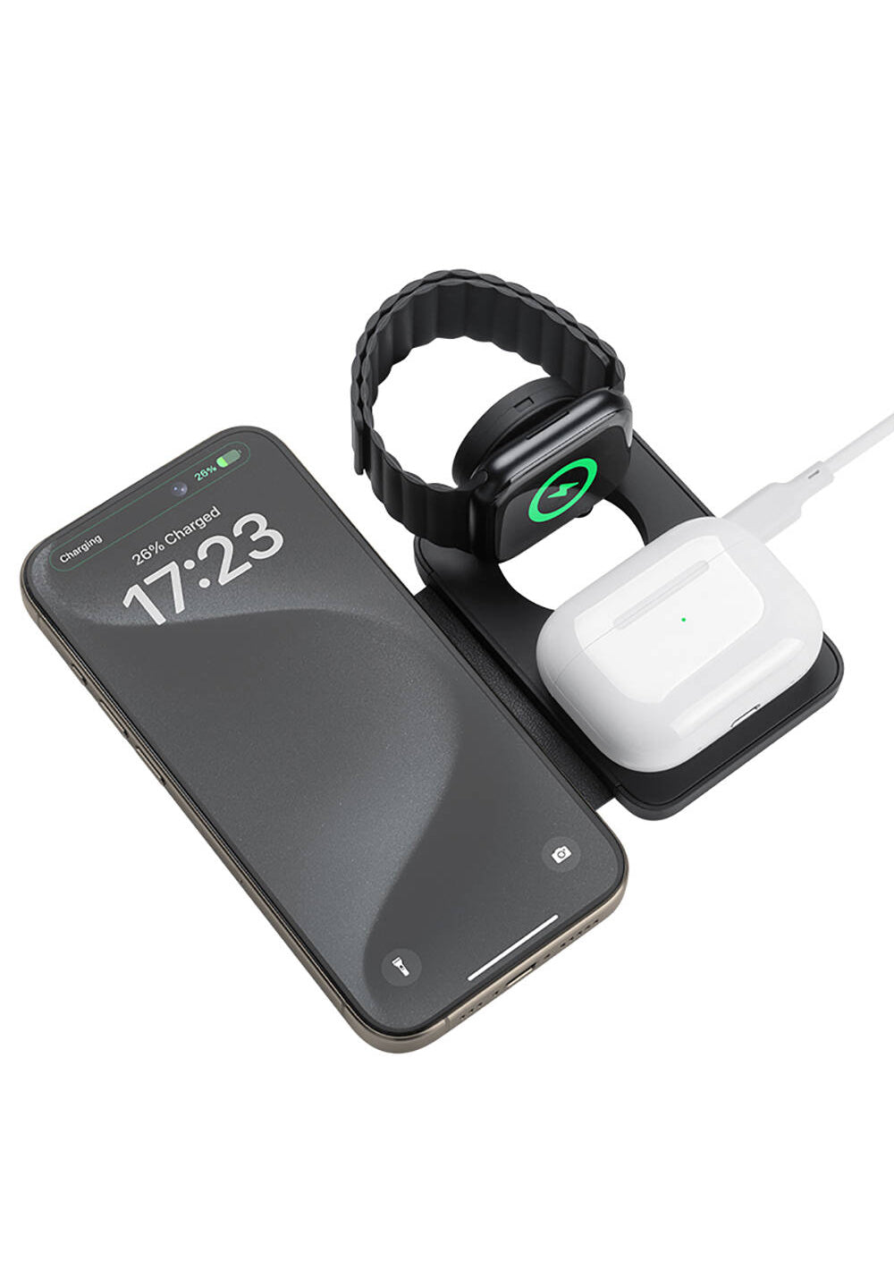 Benks W12-01 Telefon&Akıllı Saat&Kulaklık İçin 15W 3in1 Katlanabilir Magnetik Kablosuz Şarj Standı