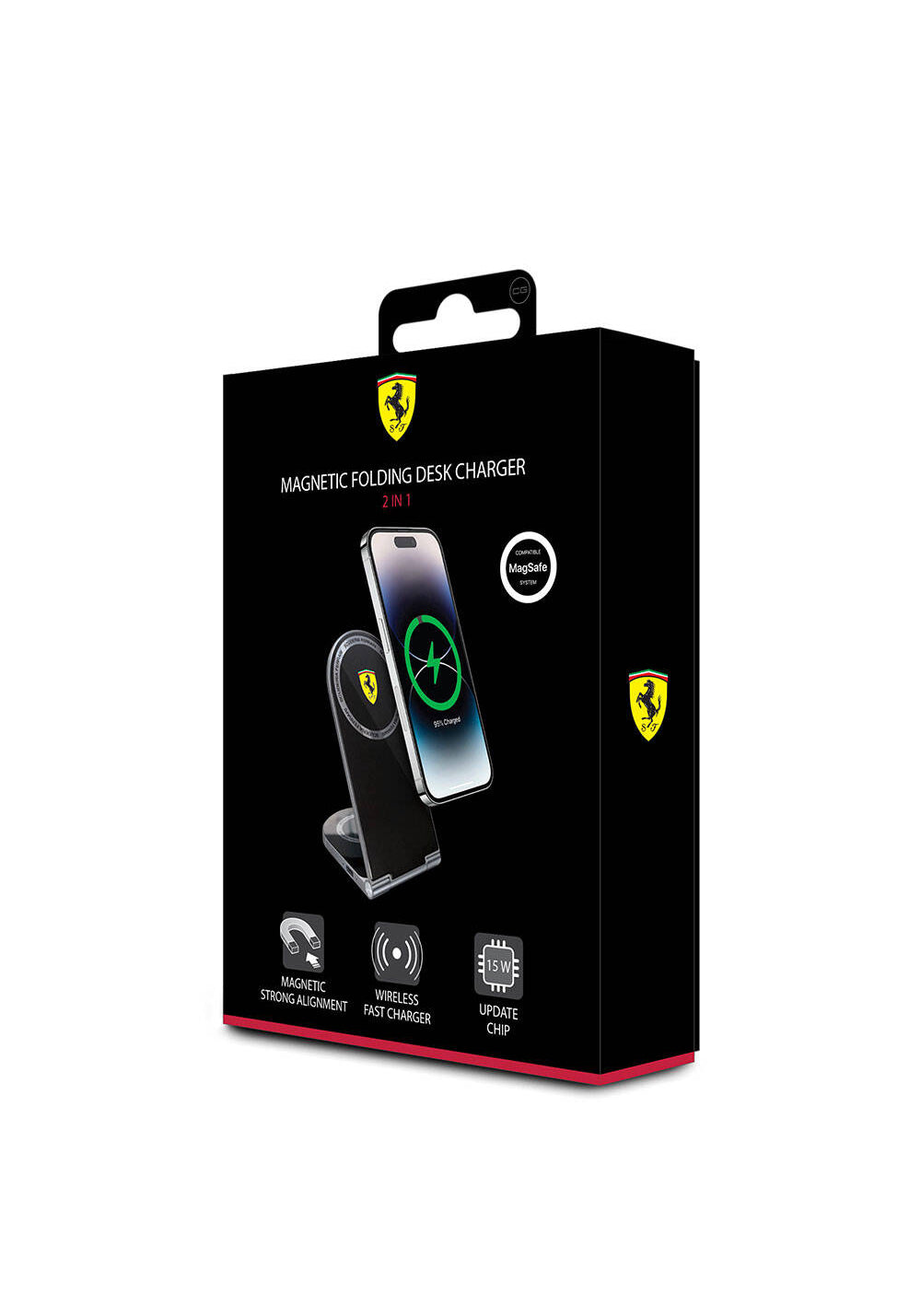 Ferrari Orijinal Lisanslı Katlanabilir Baskılı Shield Logolu Magnetik Kablosuz Şarj Standı