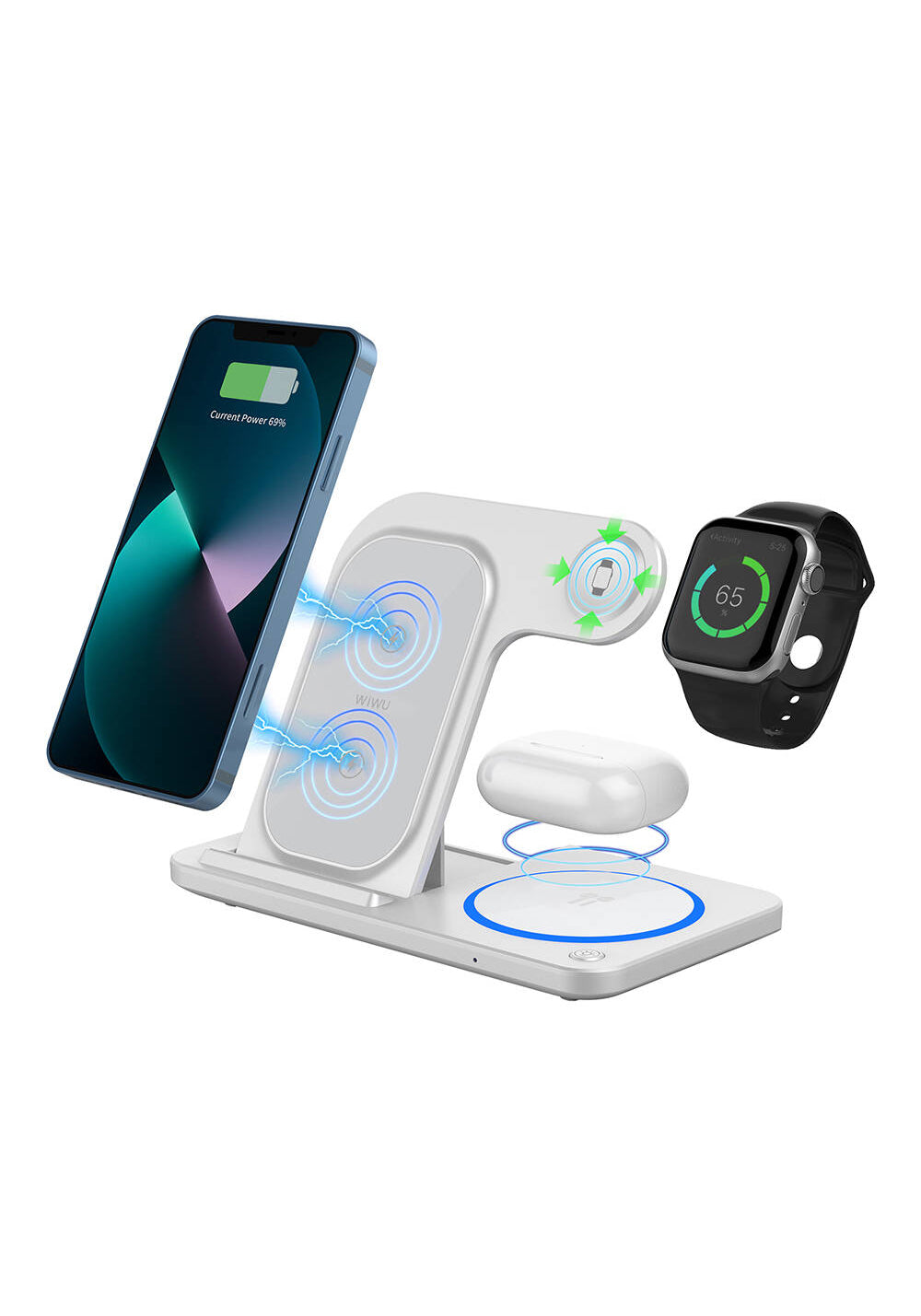 Wiwu Wi-W020 3in1 Katlanabilir Hızlı Şarj Özellikli Magnetik Kablosuz Şarj Standı
