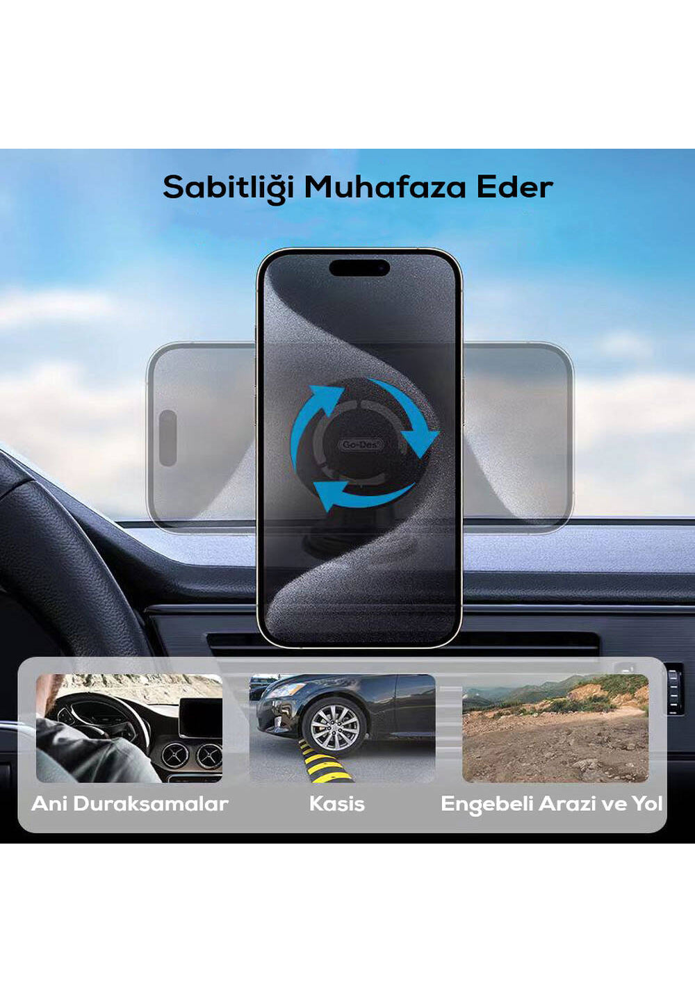 Go Des GD-HD936 360° Dönebilen ve Uzayan Başlıklı Araç Telefon Tutucu