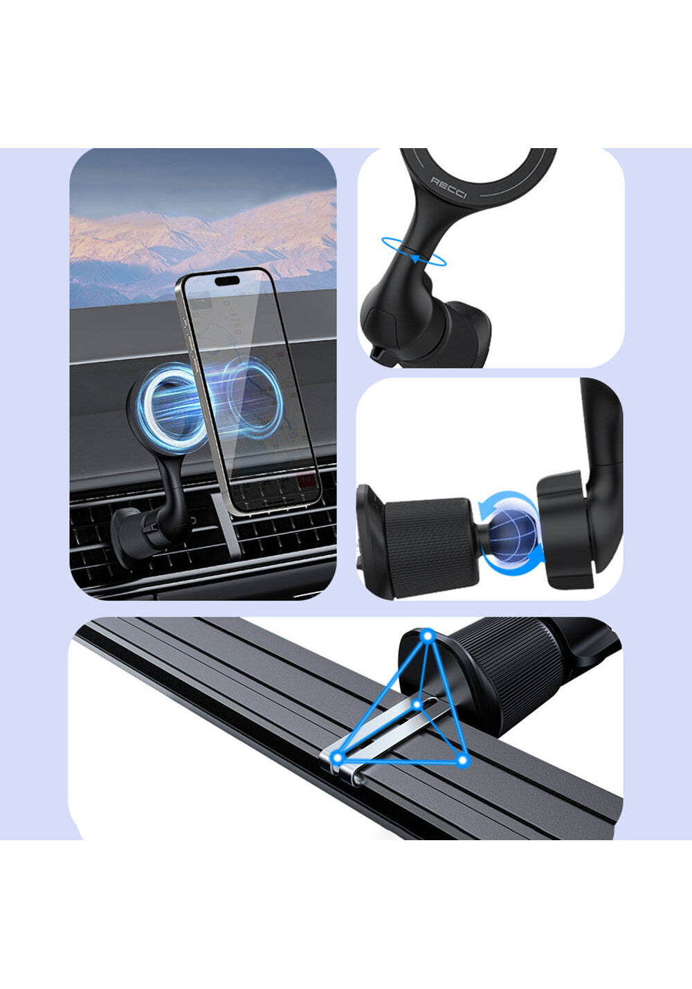 Recci RHO-C42 M-safe Magnetik 360° Dönebilen Havalandırma Tasarım Araç Telefon Tutucu