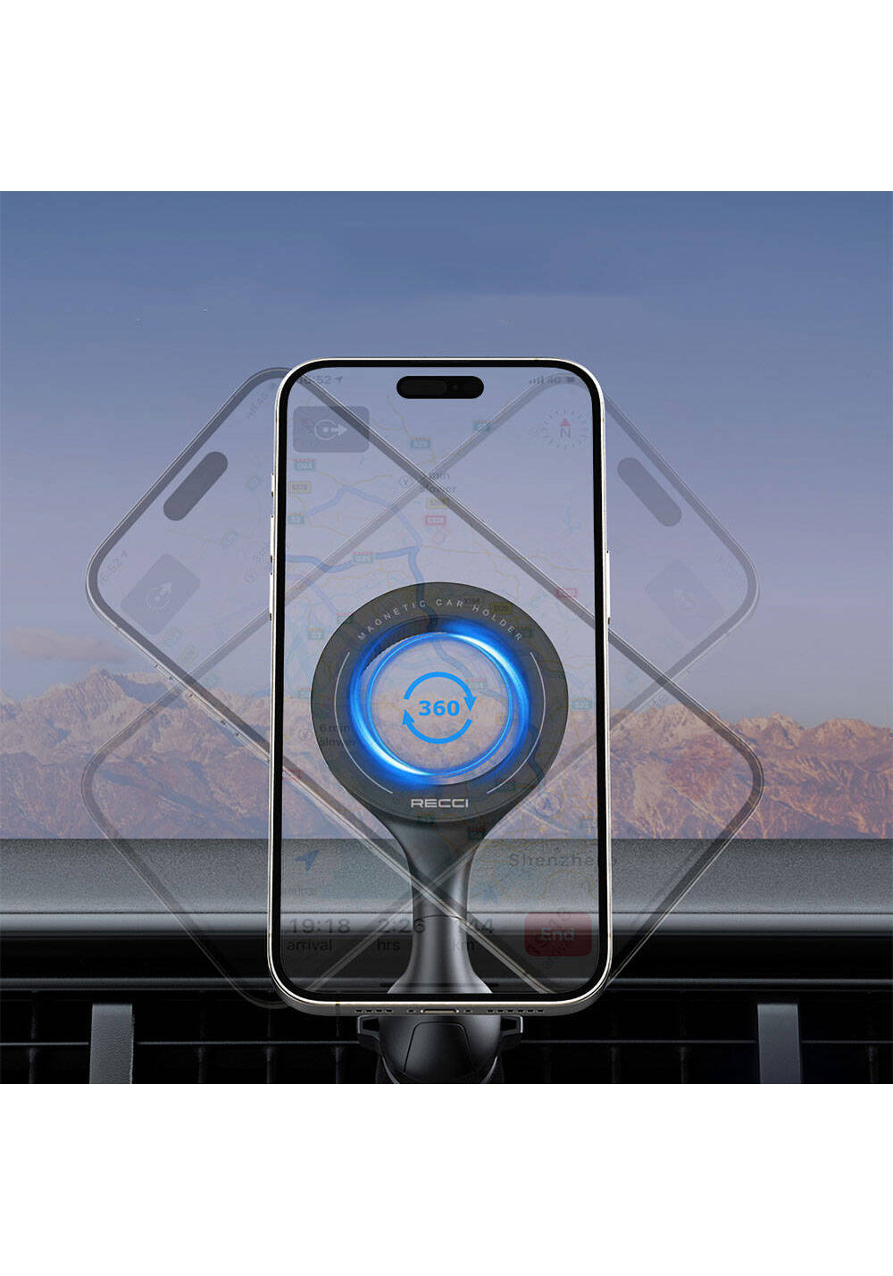 Recci RHO-C42 M-safe Magnetik 360° Dönebilen Havalandırma Tasarım Araç Telefon Tutucu
