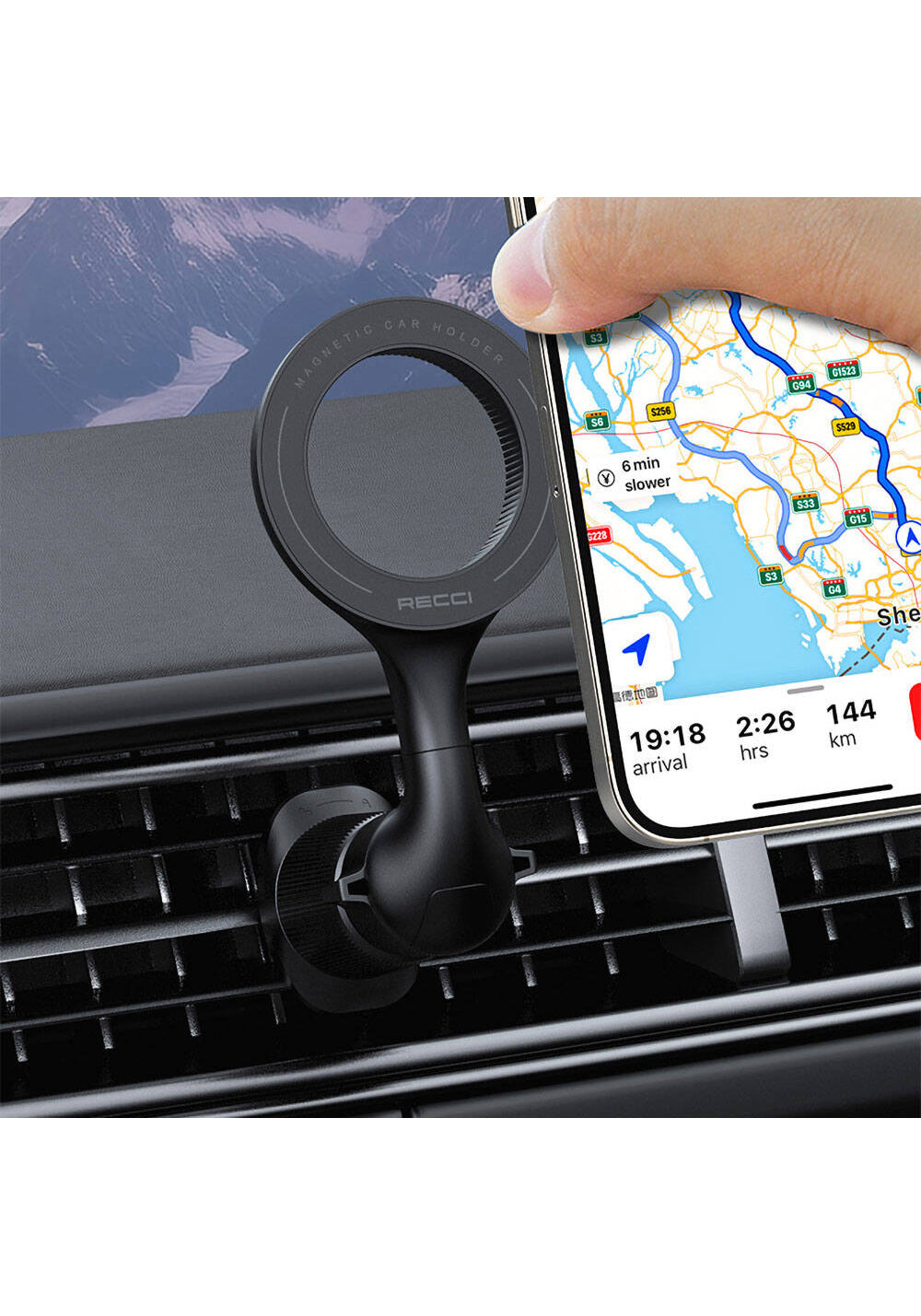 Recci RHO-C42 M-safe Magnetik 360° Dönebilen Havalandırma Tasarım Araç Telefon Tutucu