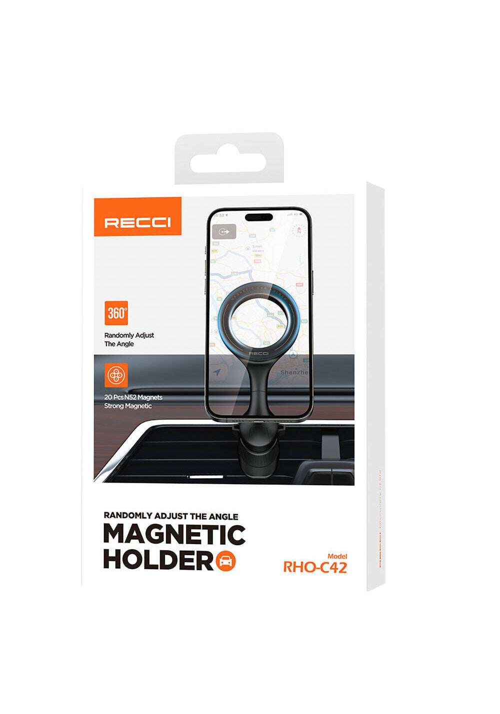 Recci RHO-C42 M-safe Magnetik 360° Dönebilen Havalandırma Tasarım Araç Telefon Tutucu